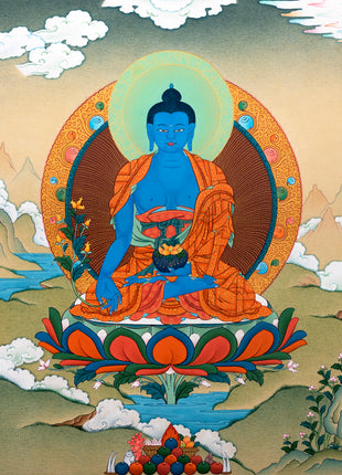 Medicine Buddha Thangka | Traditional 24K Gold Thangka Painting