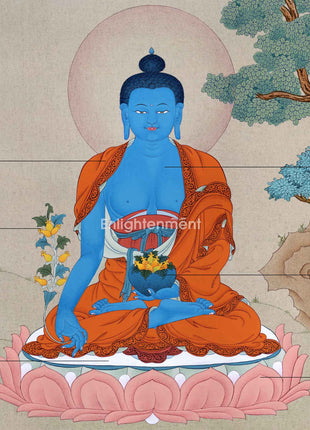 The Blue Buddha, God of Medicine Thangka | Medicine Buddha | Tibetan Helaing Deity