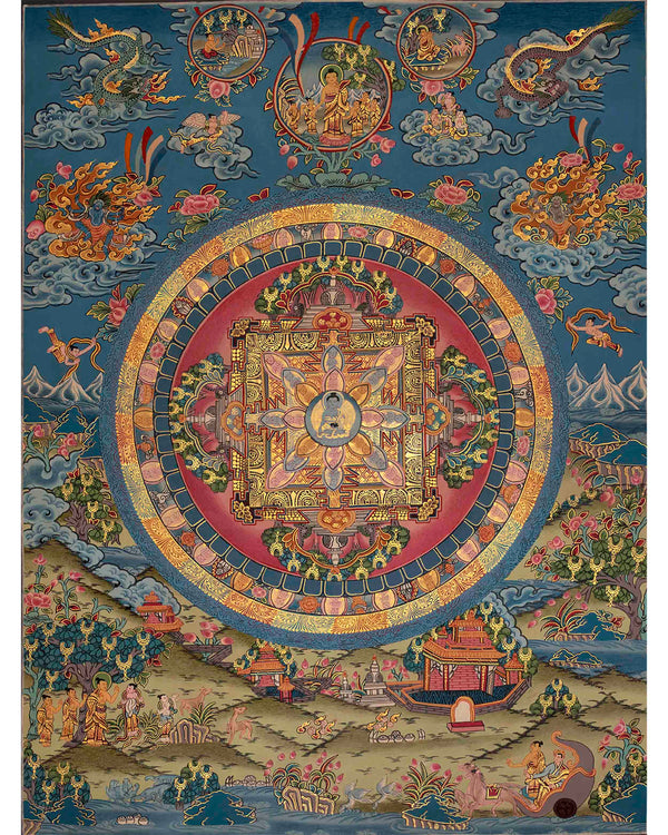 Blue Medicine Buddha Mandala Thangka Painting