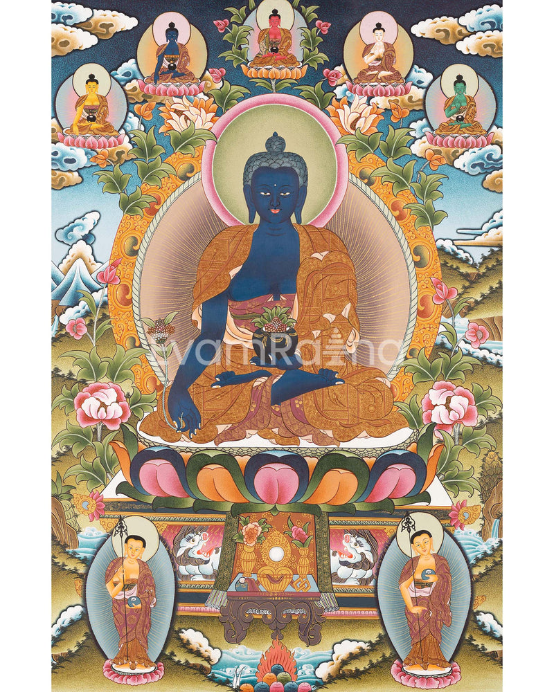 Healing Buddha Medicine Buddha Thangka | Hand-Painted Spiritual Arts