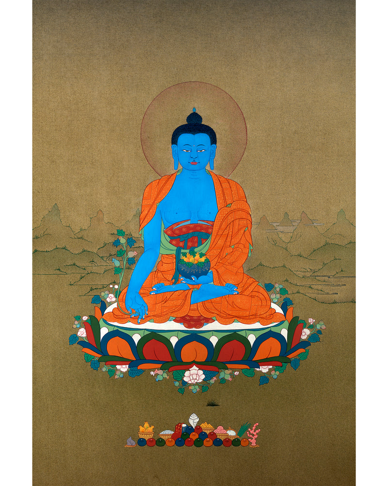 Medicine Buddha Thangka, Hand Painted Tibetan 24K Gold Thangka Painting