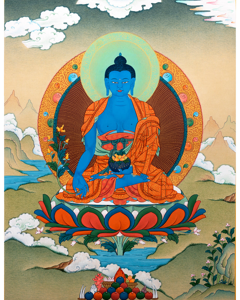 Medicine Buddha Thangka | Traditional 24K Gold Thangka Painting