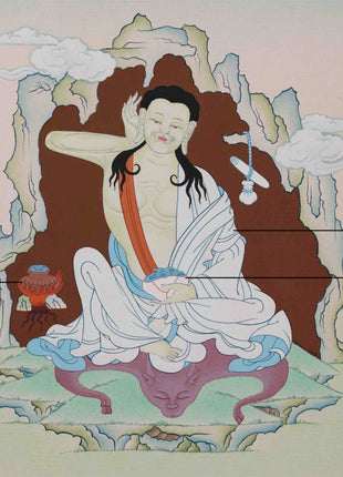 Jetsun Milarepa Hand-Painted Thangka Art | Tibetan Buddhist Master Art For Daily Practice