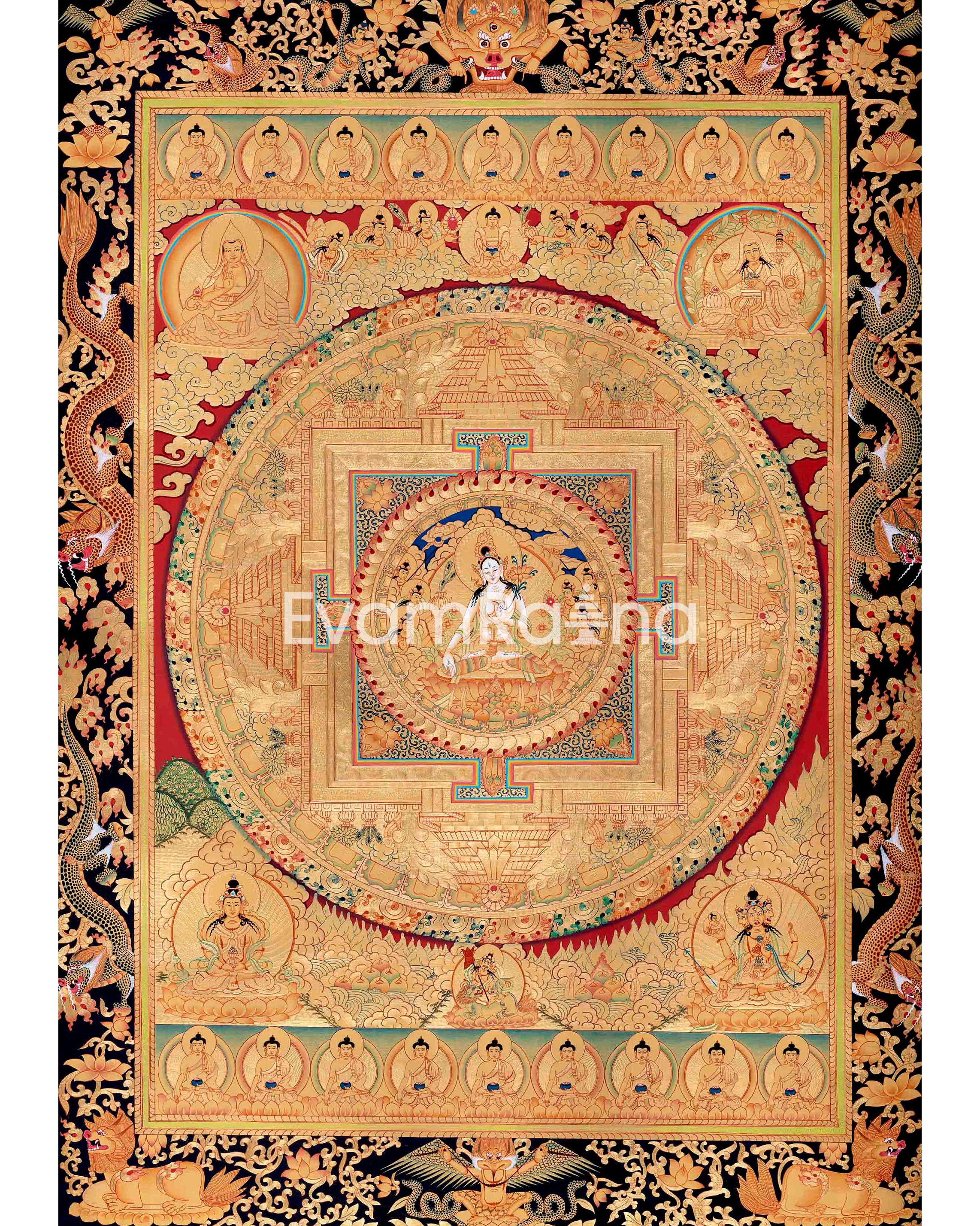 White Tara Mandala | Buddhist Thangka Painting | 24K Gold Himalayan Art