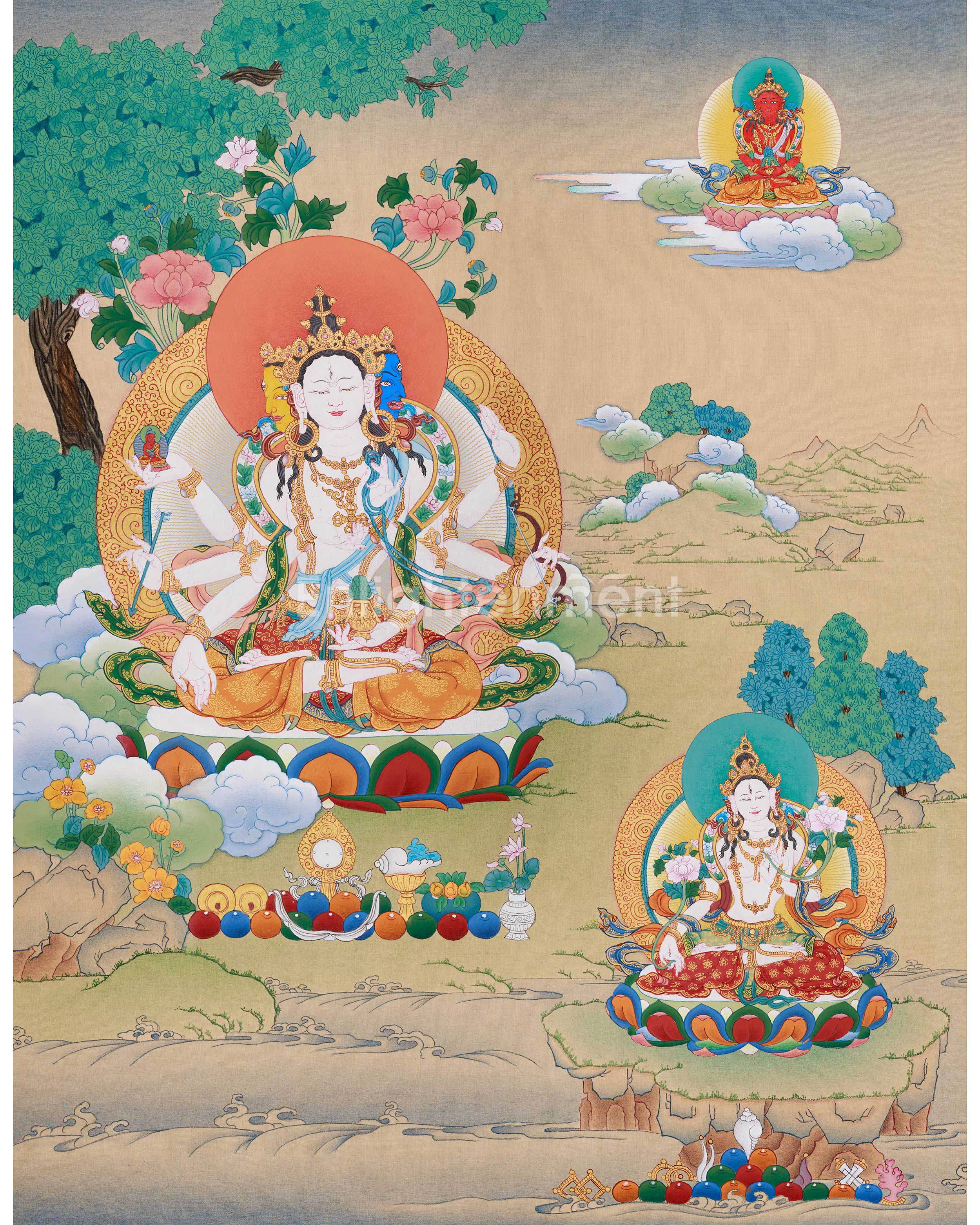 Namgyalma, White Tara, and Amitayus Buddha Thangka