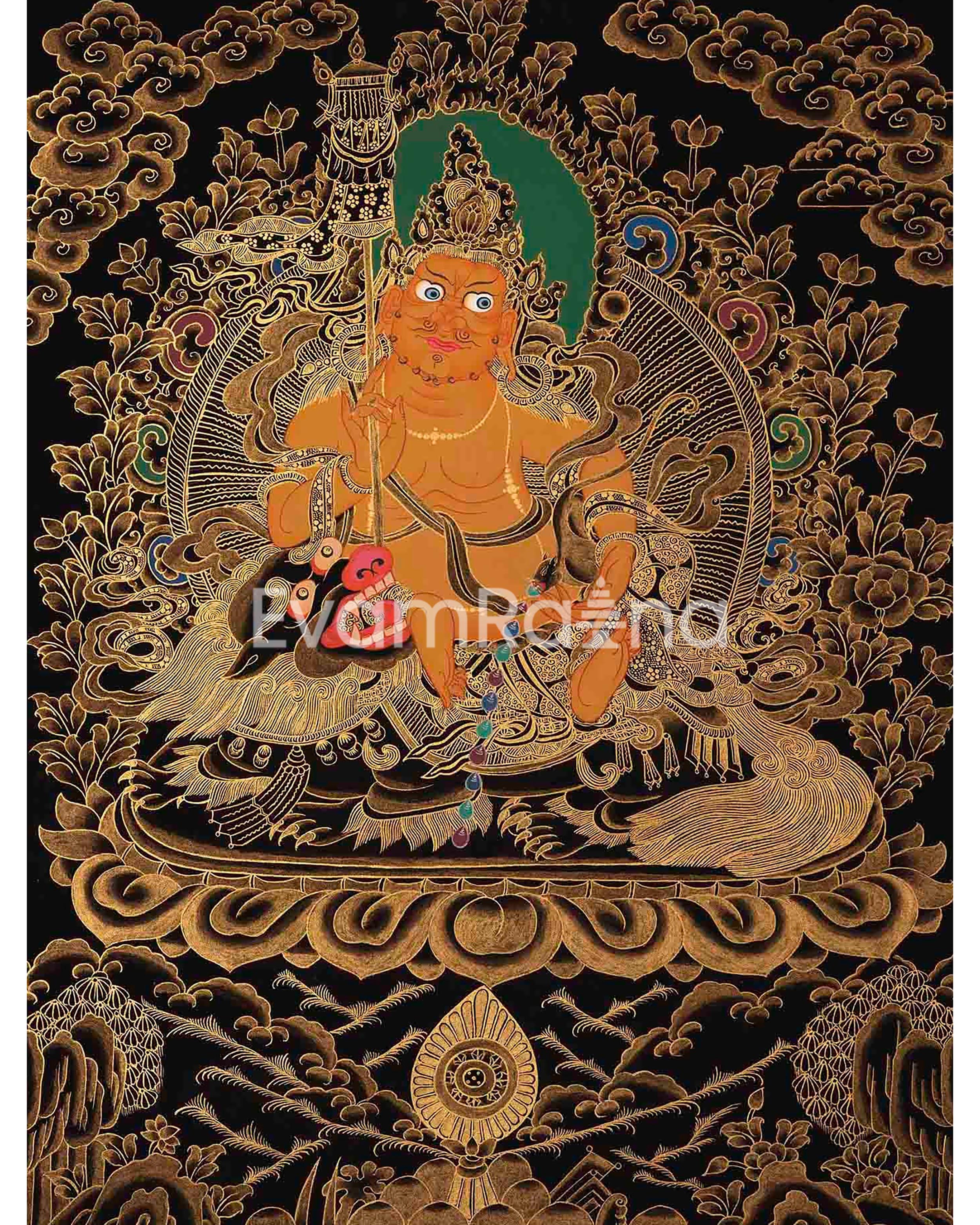 Gold Style Namtose Thangka Painting | Original Hand-Painted Deity Of Wealth | Mindfulness Meditation Object of Focus For Our Wellbeing