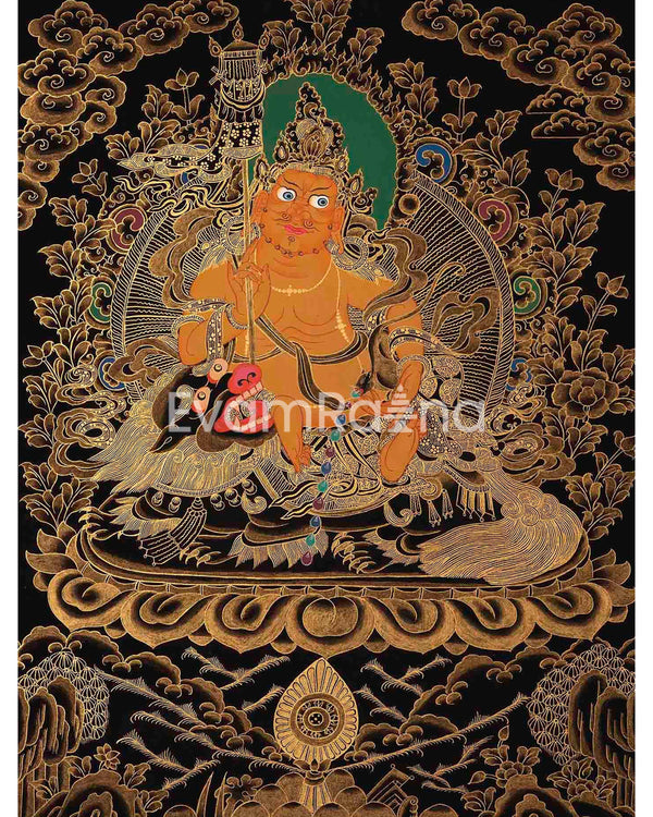 Gold Style Namtose Thangka Painting | Original Hand-Painted Deity Of Wealth | Mindfulness Meditation Object of Focus For Our Wellbeing