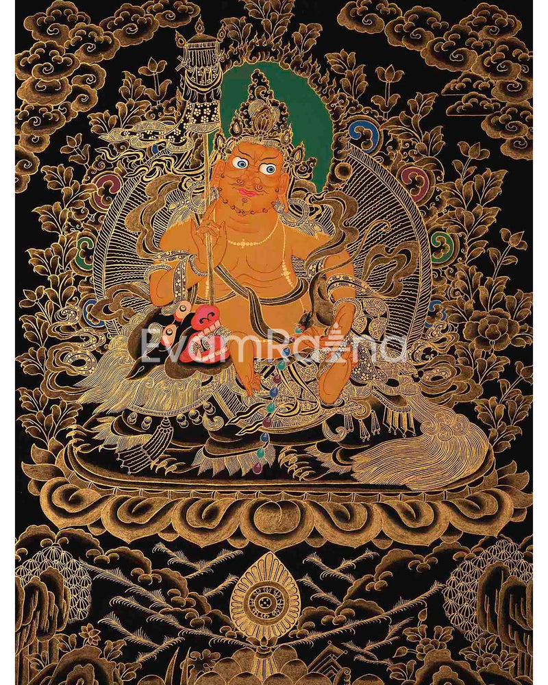 Gold Style Namtose Thangka Painting | Original Hand-Painted Deity Of Wealth | Mindfulness Meditation Object of Focus For Our Wellbeing