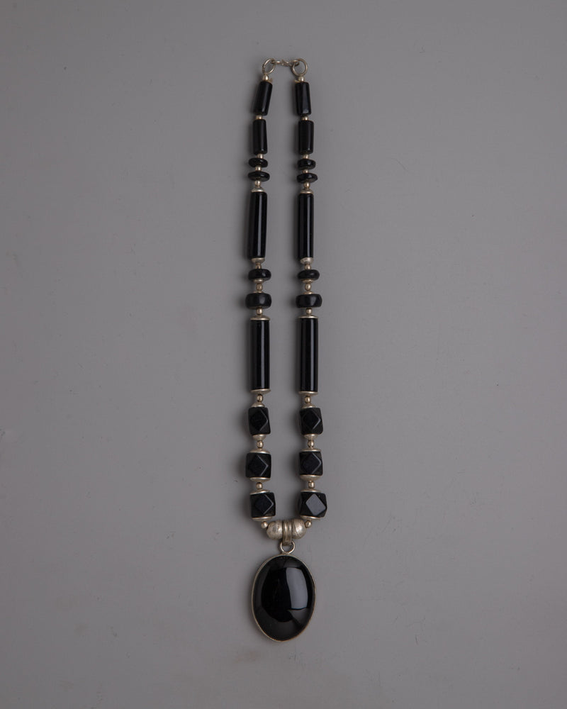 Long Black Beaded Necklace