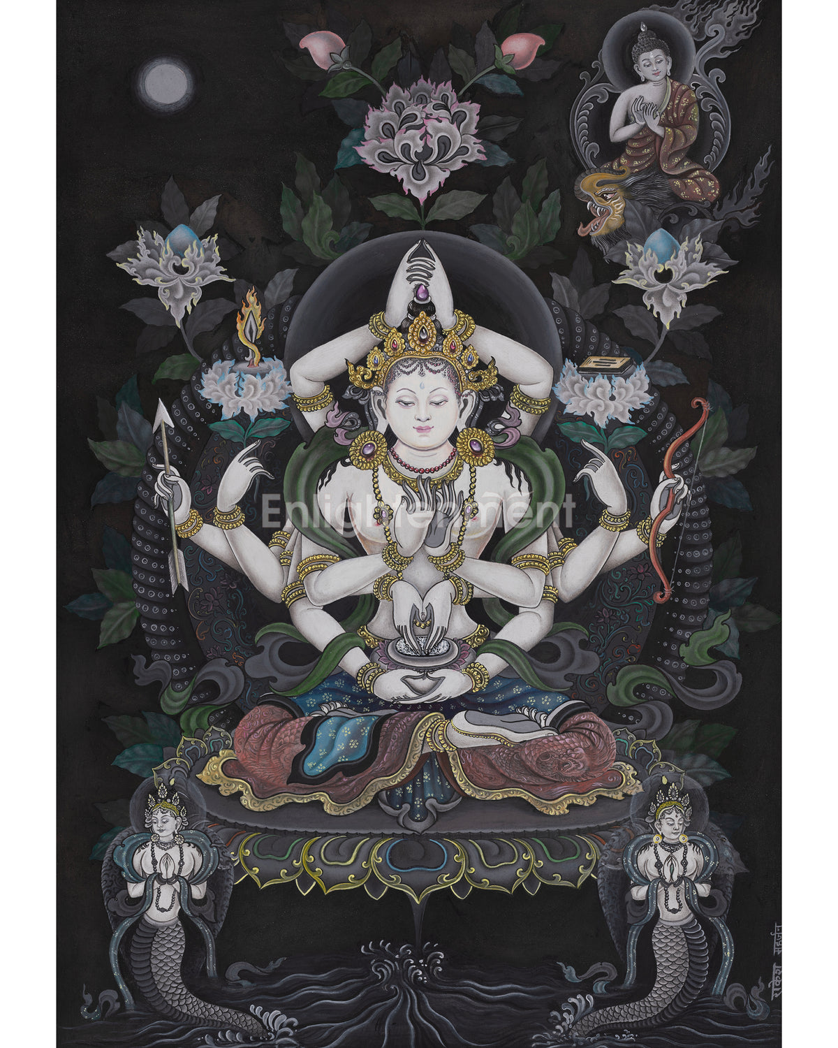 Newari Black and White Arya Manjushri Thangka