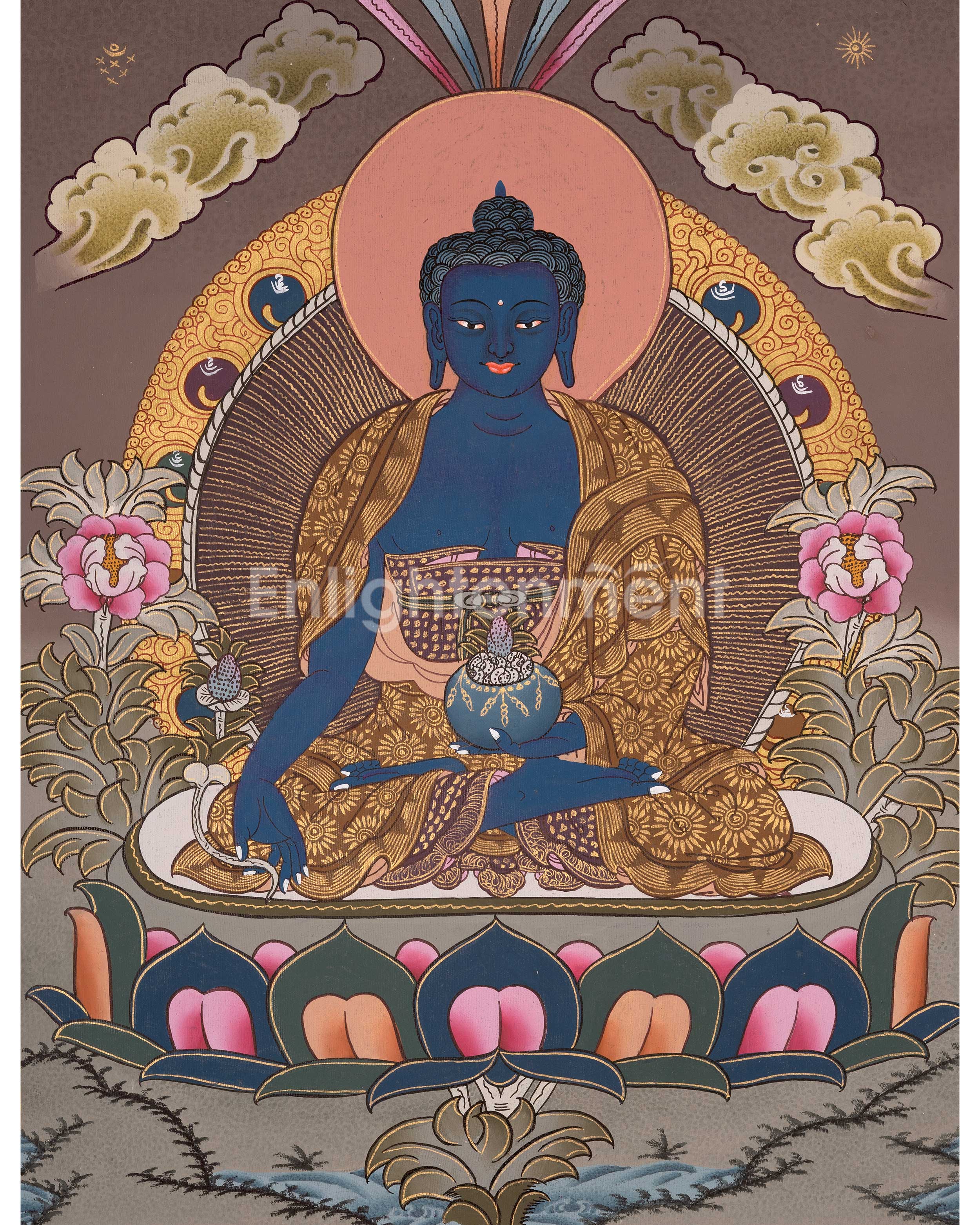 Original Hand-Painted Blue Medicine Buddha Thangka 