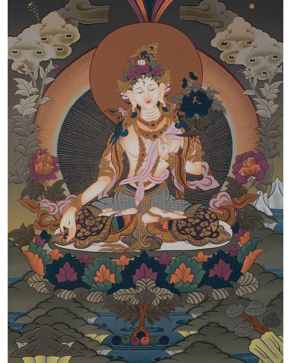 Original Hand-Painted White Tara Thangka 