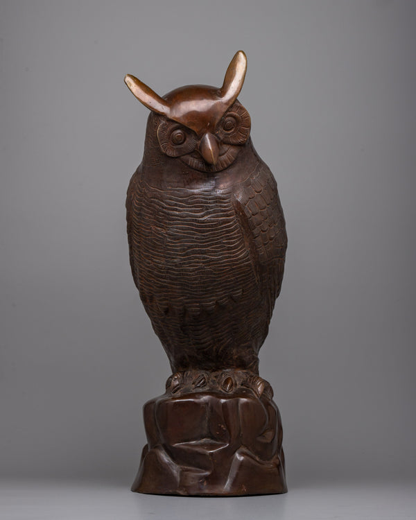 Oxidized Copper Owl Statue