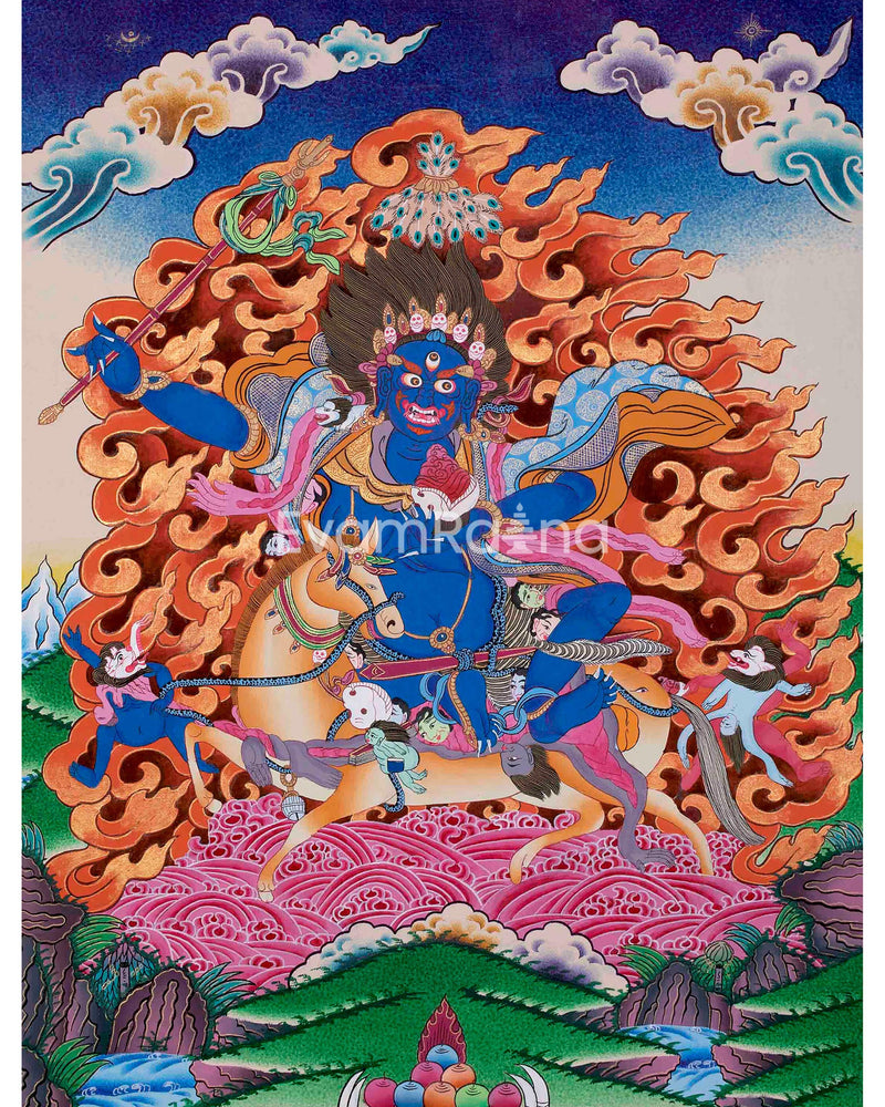 SMALL SIZED PALDEN Lhamo Tibetan Buddhist Thangka | Feminist Deity Vajrayana Fine Thangka Art for Protection| Glorious Goddess | Shrine Room