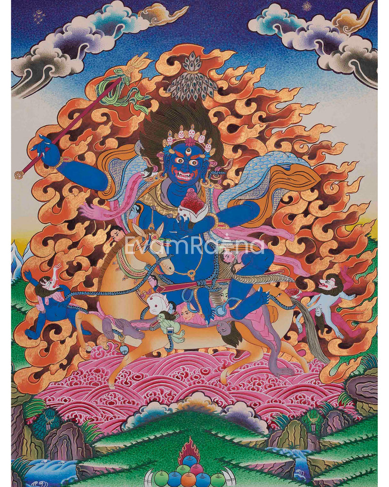 SMALL SIZED PALDEN Lhamo Tibetan Buddhist Thangka | Feminist Deity Vajrayana Fine Thangka Art for Protection| Glorious Goddess | Shrine Room