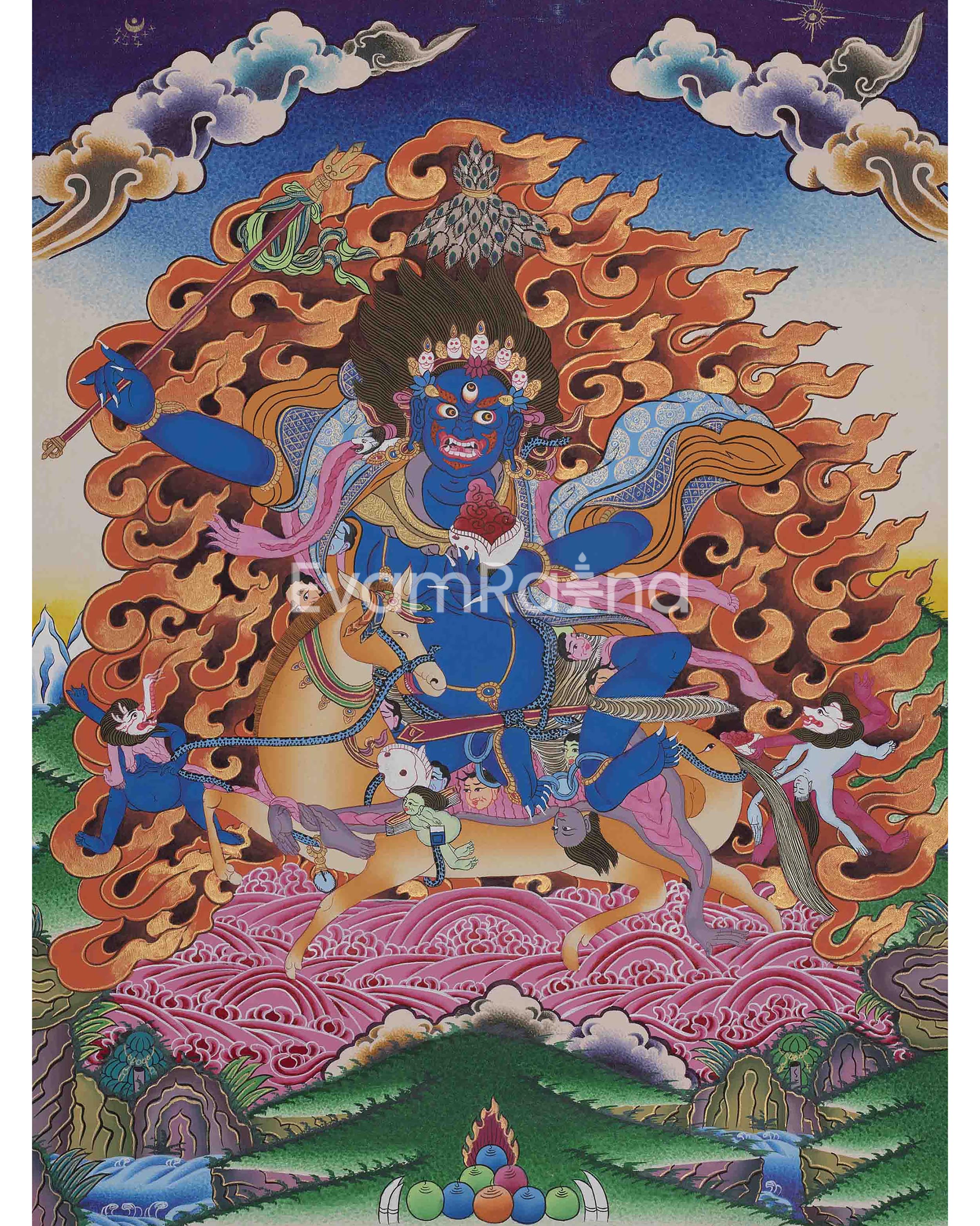 SMALL SIZED PALDEN Lhamo Tibetan Buddhist Thangka | Feminist Deity Vajrayana Fine Thangka Art for Protection| Glorious Goddess | Shrine Room