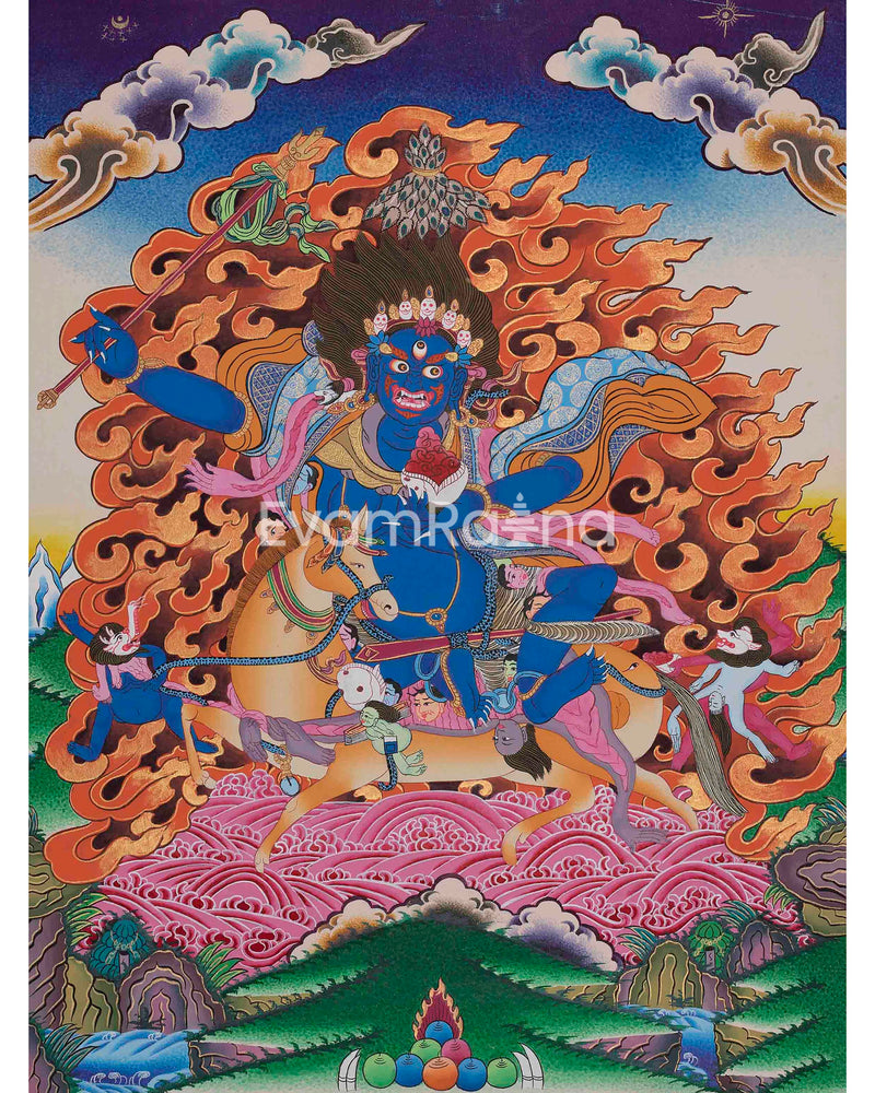 SMALL SIZED PALDEN Lhamo Tibetan Buddhist Thangka | Feminist Deity Vajrayana Fine Thangka Art for Protection| Glorious Goddess | Shrine Room