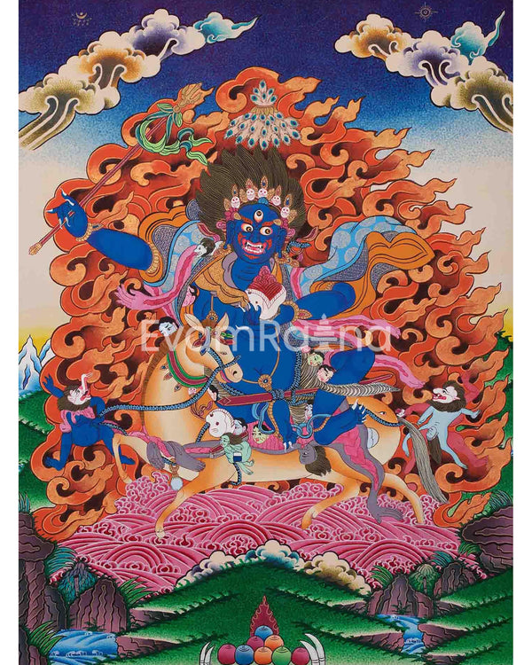 SMALL SIZED PALDEN Lhamo Tibetan Buddhist Thangka | Feminist Deity Vajrayana Fine Thangka Art for Protection| Glorious Goddess | Shrine Room