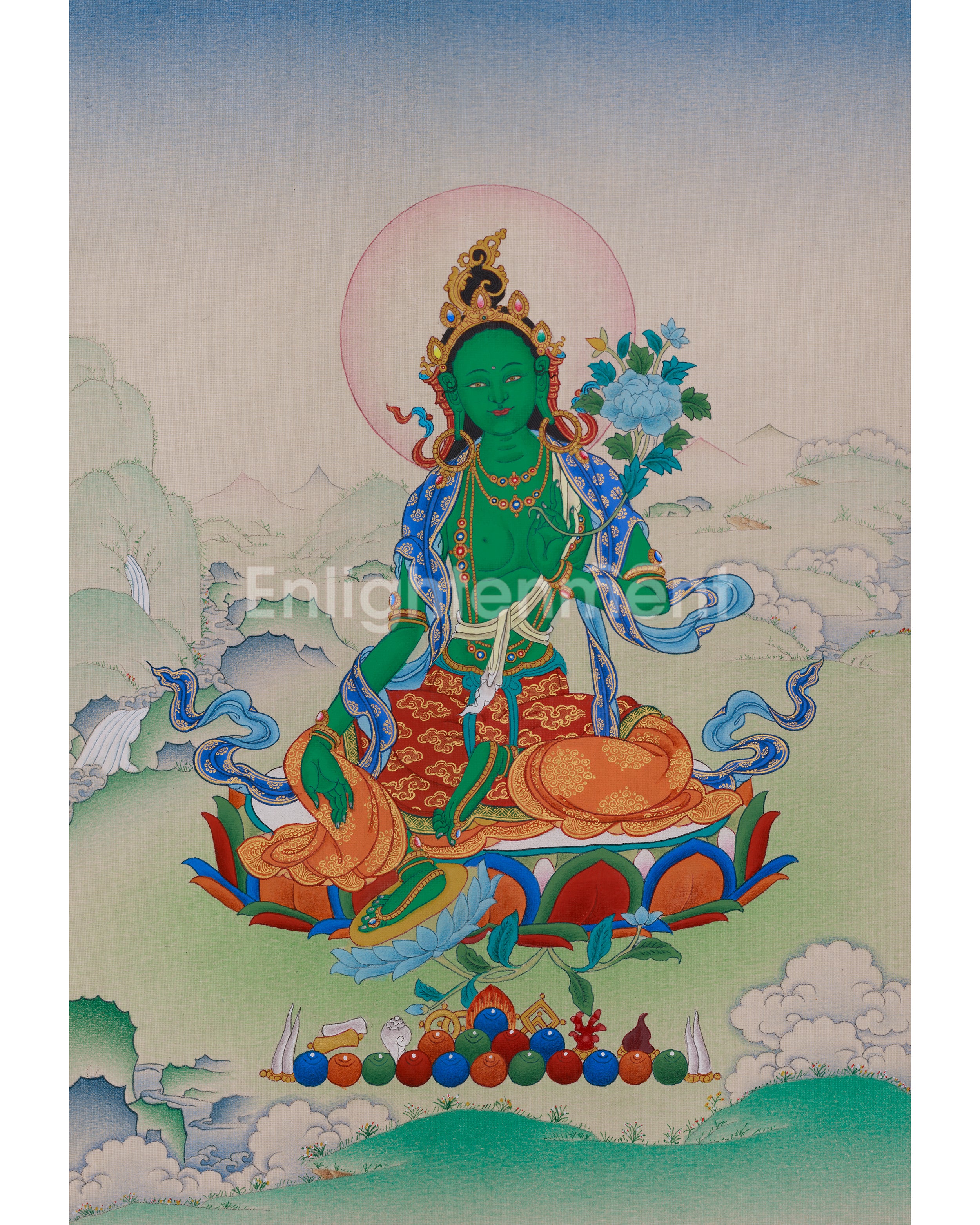  Peaceful Deity Green Tara Thangka