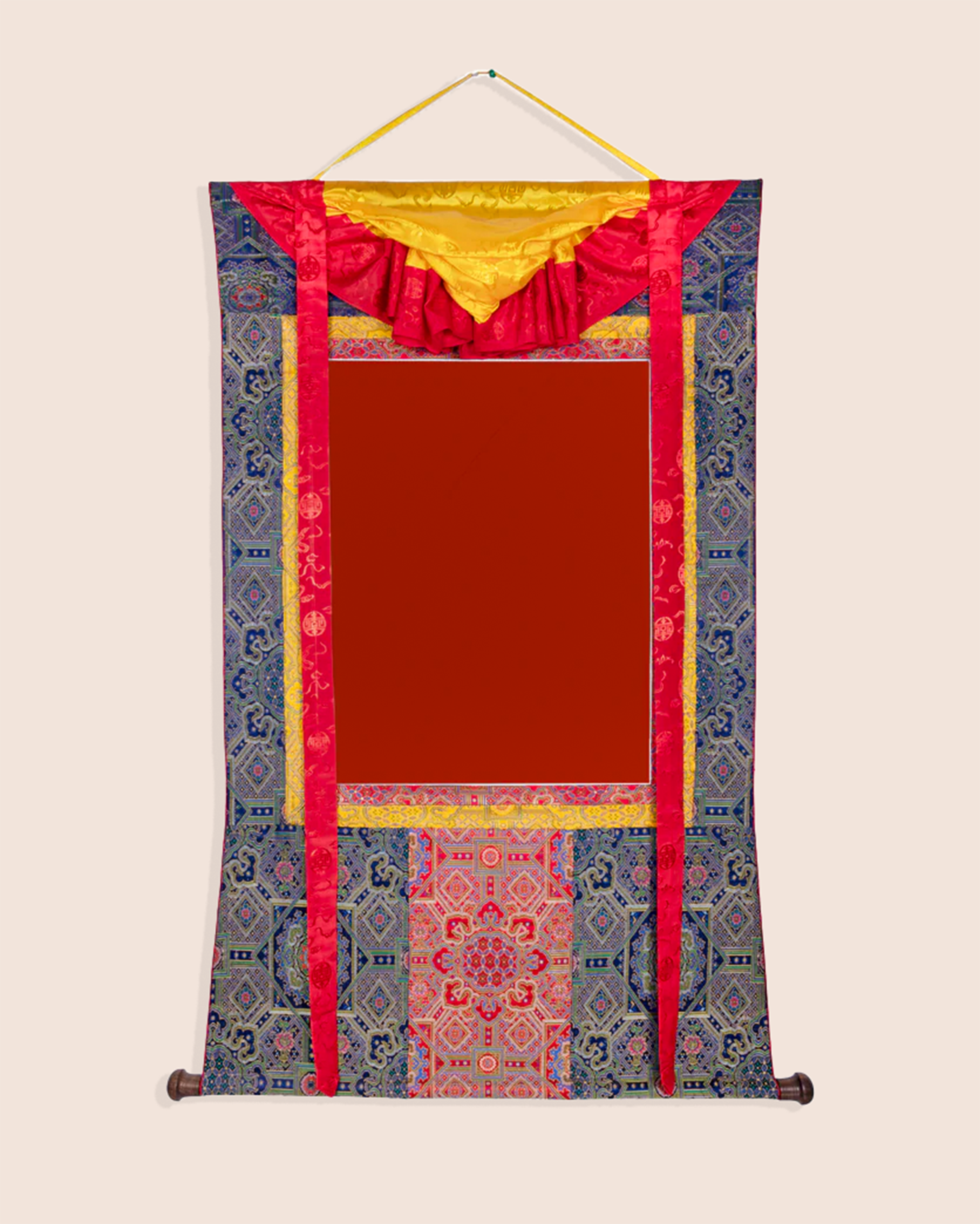 Purely Hand Loomed Classic Blue and Red Silk Brocade