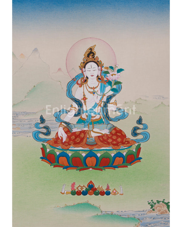 Revered Female Buddha White Tara Thangka