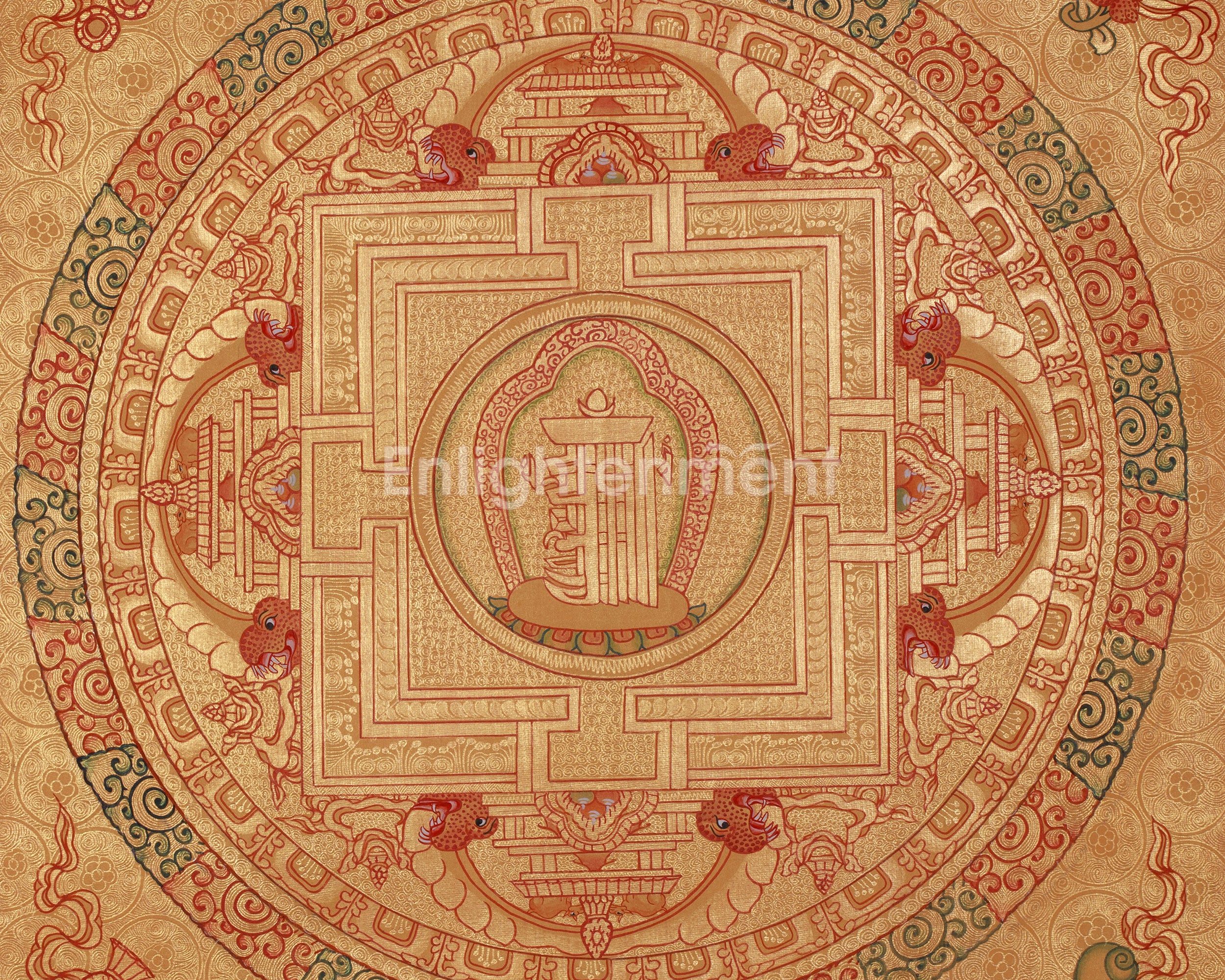 Hand Painted Full Gold Auspicious Mandala Tibetan Thangka | Religious Gift