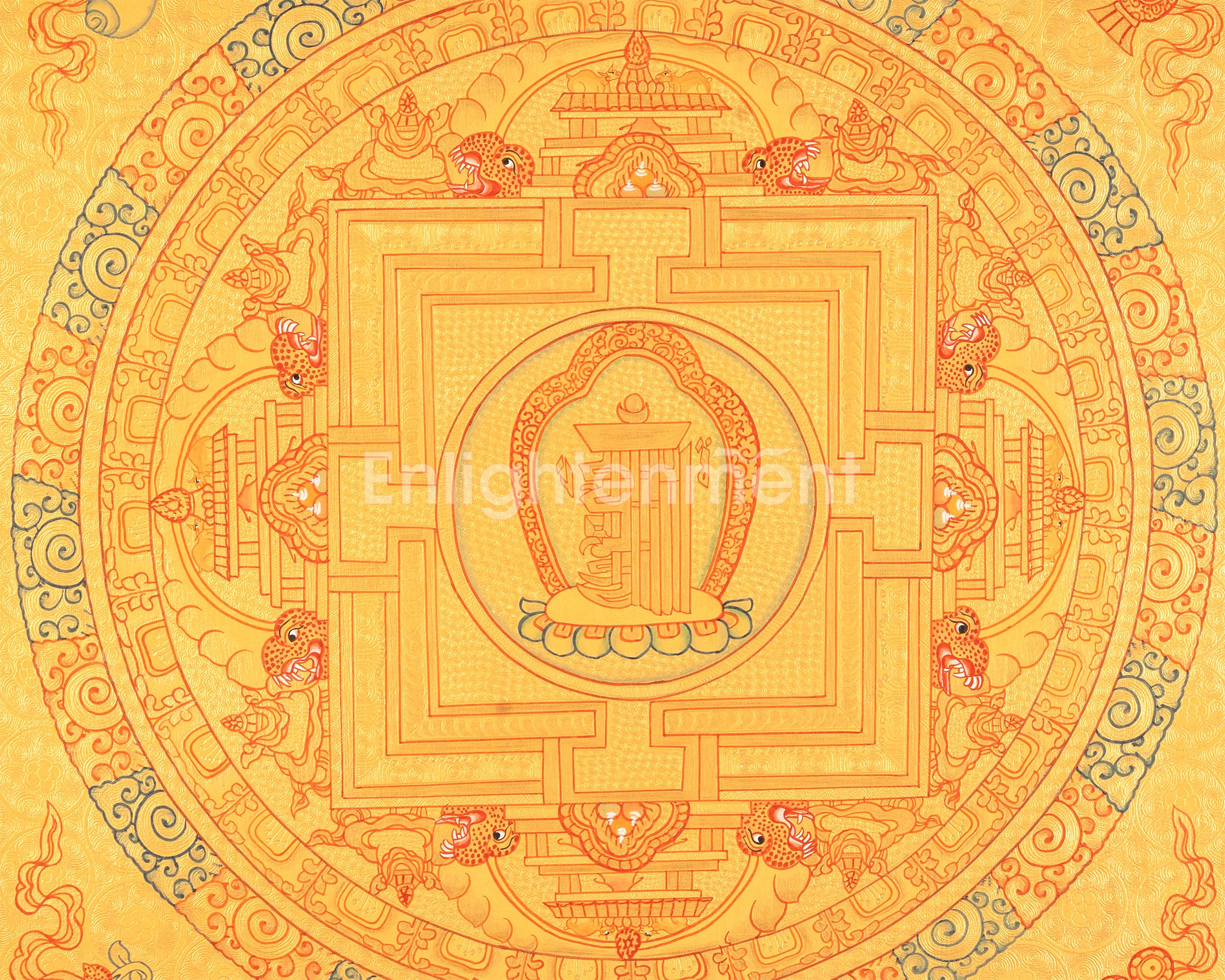 Hand Painted Full Gold Auspicious Mandala Tibetan Thangka | Religious Gift