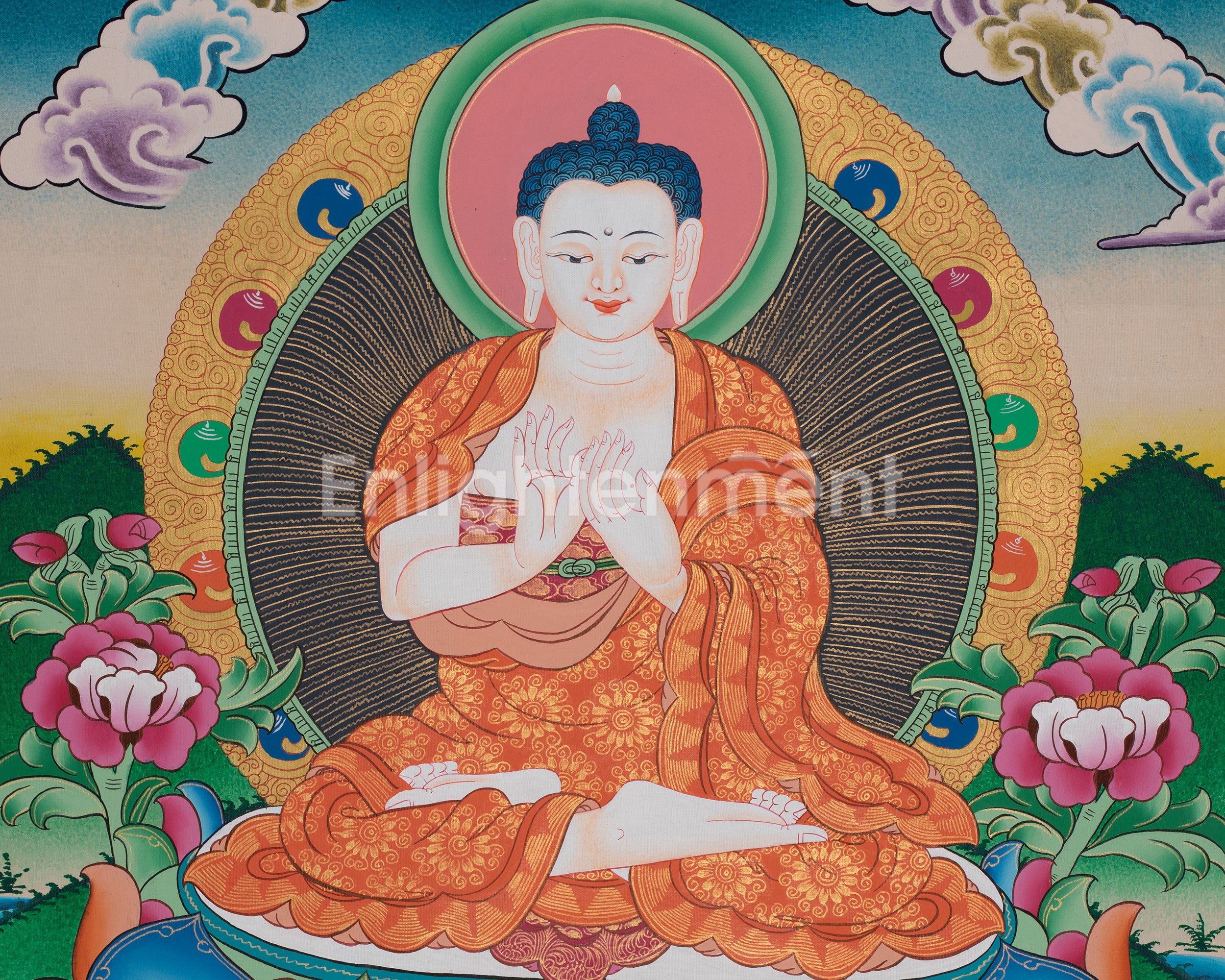 Original Handmade Vairocana Buddha Thangka | Pancha Buddha | Meditation And Yoga |