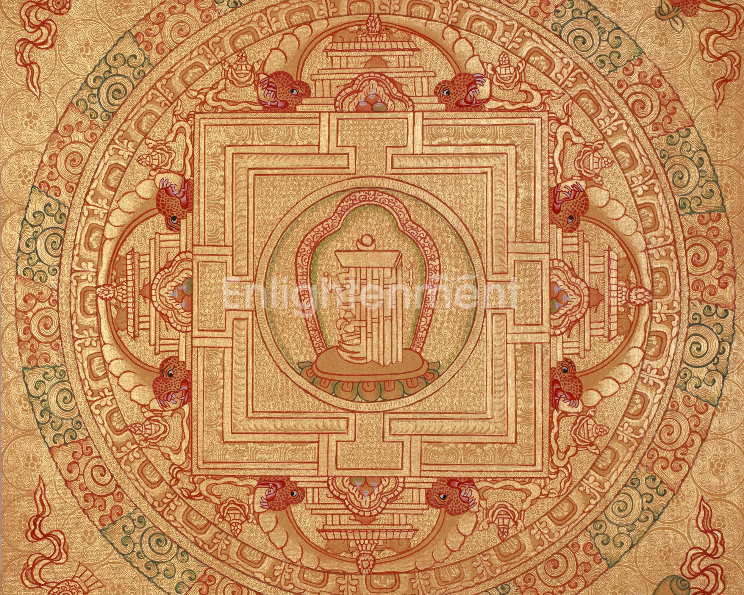 Hand Painted Full Gold Auspicious Mandala Tibetan Thangka | Religious Gift