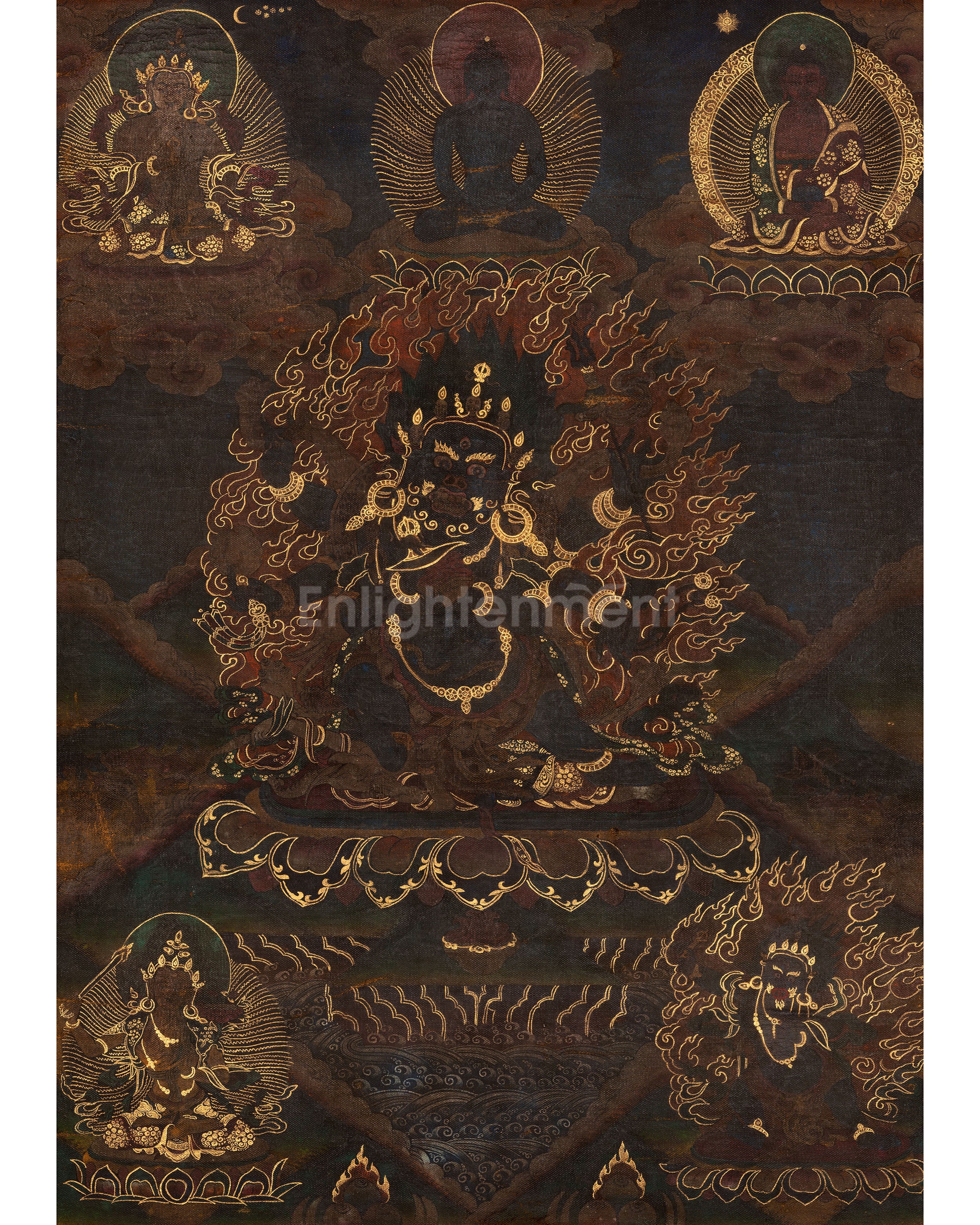 6-Armed Dharmapala Mahakala | Vintage Tibetan Thangka Painting