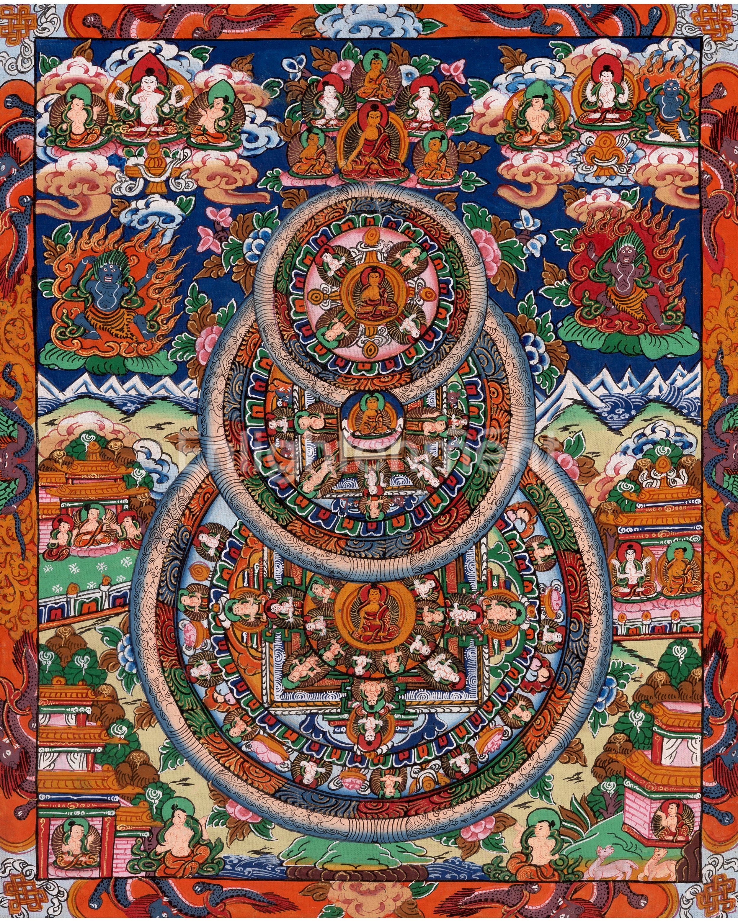 Three Wheel Mandala | Dipankara, Shakyamuni & Maitreya Buddha Art