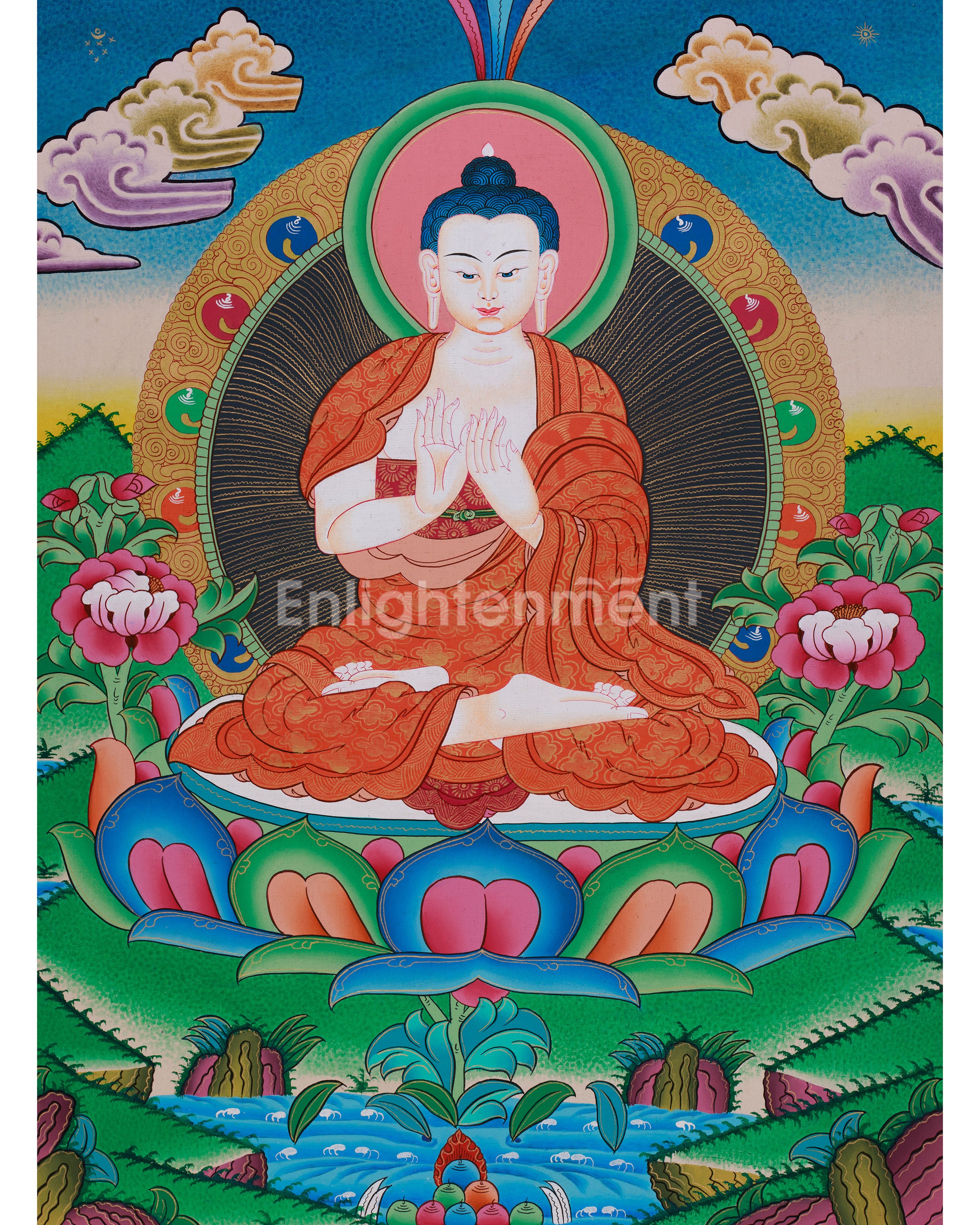 Original Handmade Vairocana Buddha Thangka | Pancha Buddha | Meditation And Yoga |