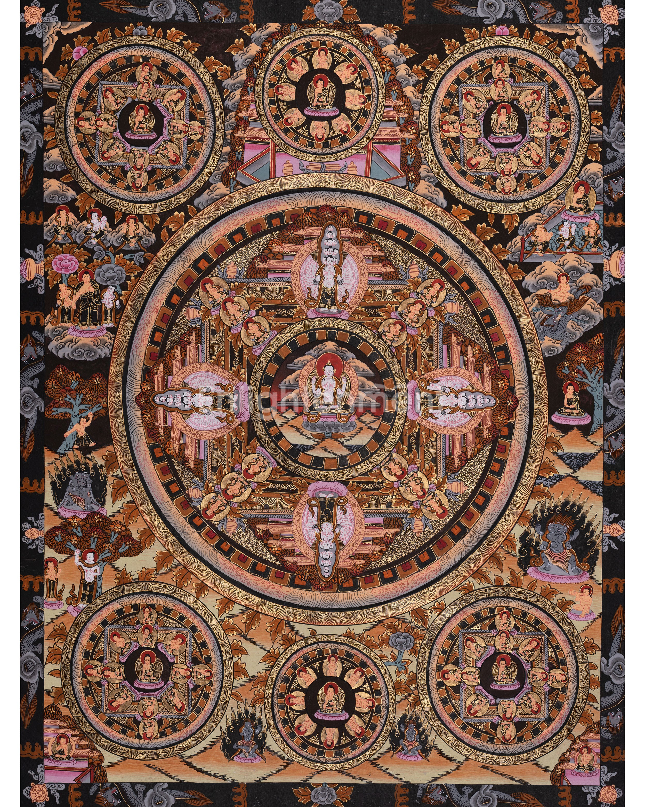 Four Armed Chenrezig Mandala Thangka | Bodhisattva of Compassion