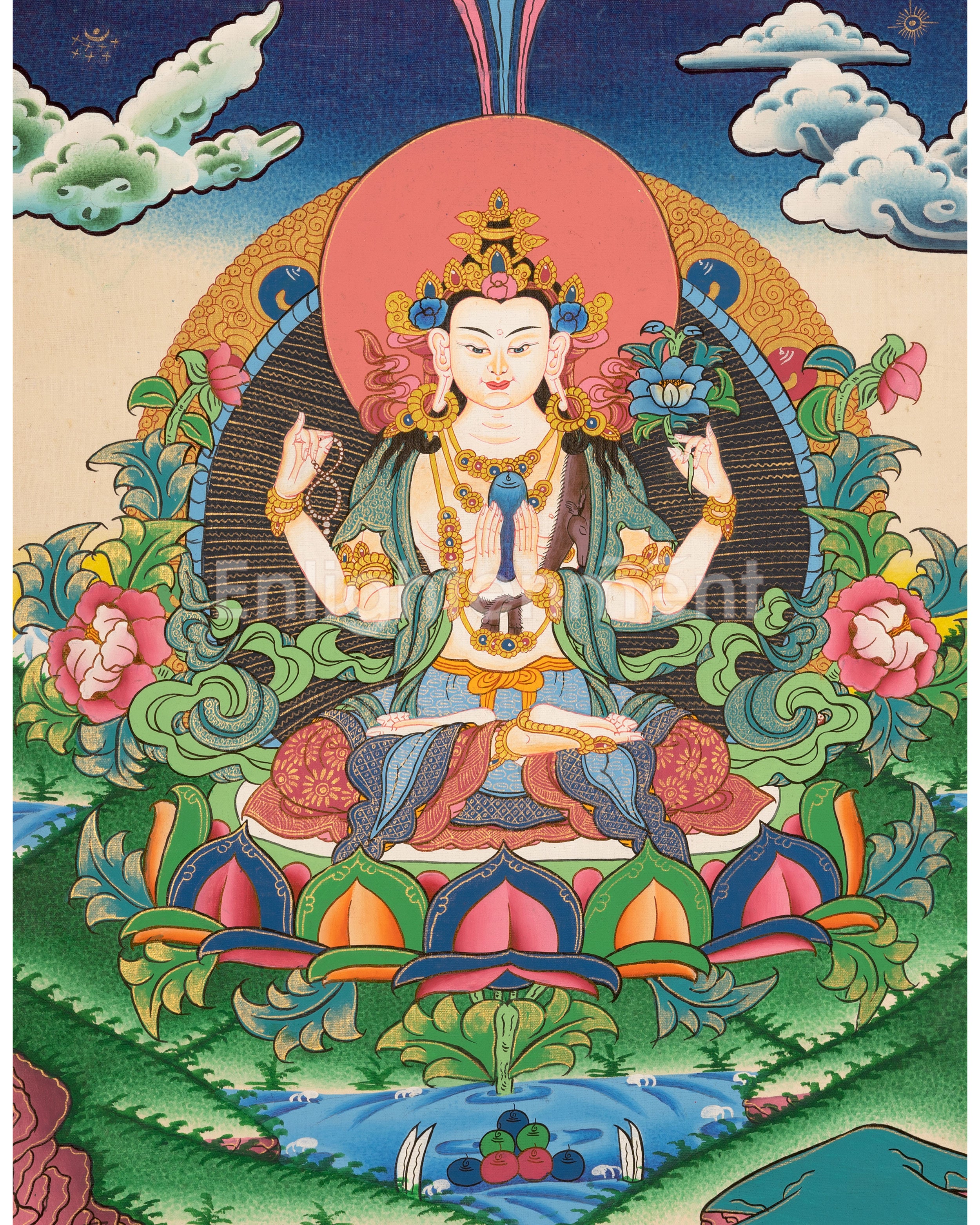 Sacred Hand-Painted Bodhisattva Chenrezig | Buddha of Compassion
