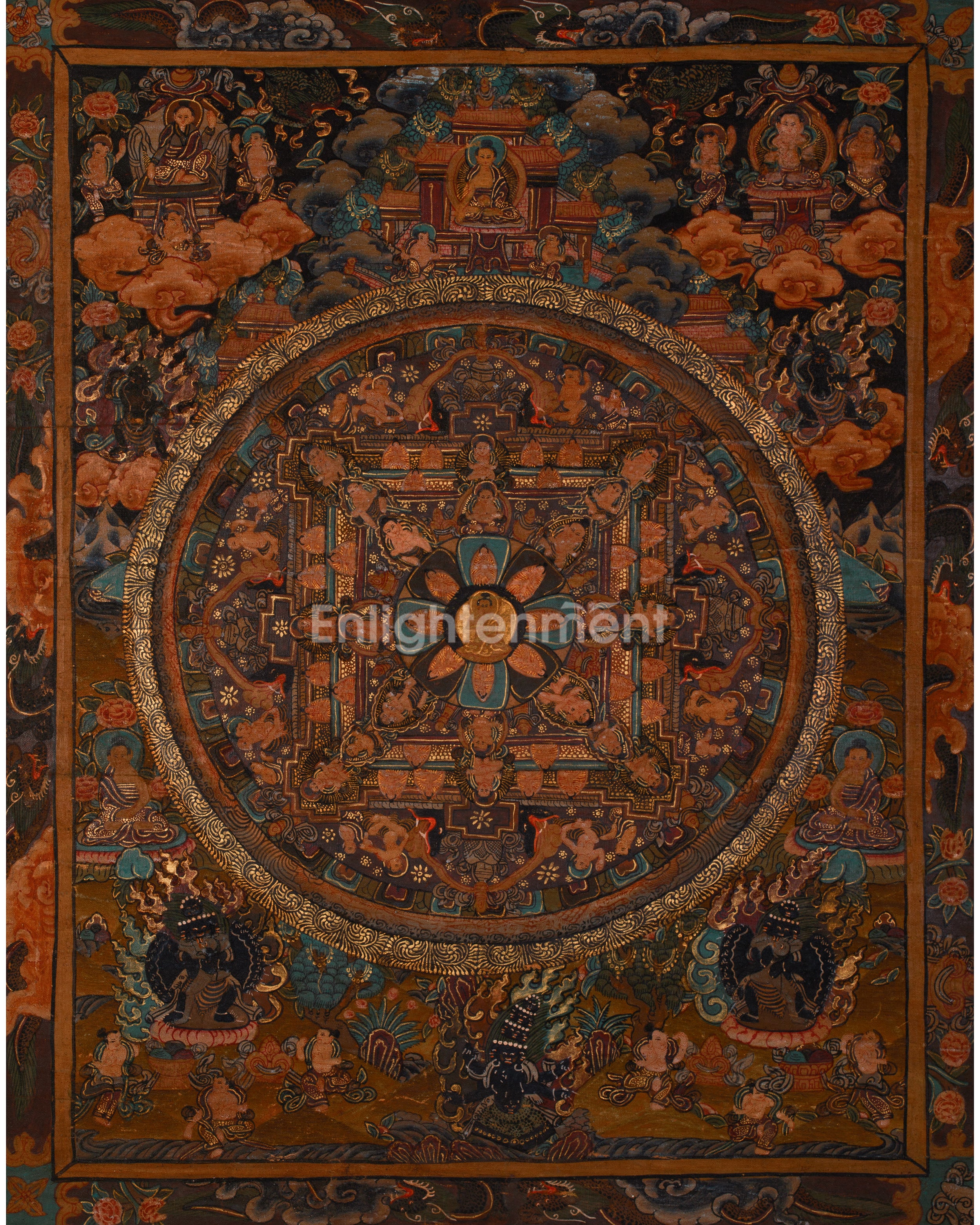 Hand-Painted Vintage Buddha Mandala | Tibetan Buddhist Painting
