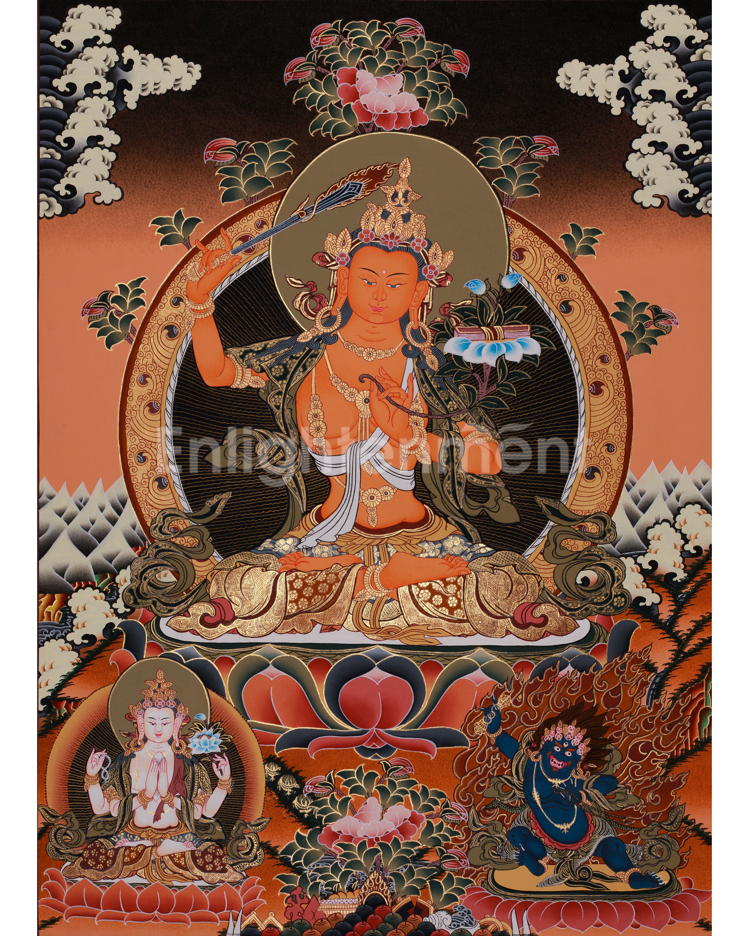 Manjushri with Flaming Sword Thangka | Bodhisattva of Wisdom