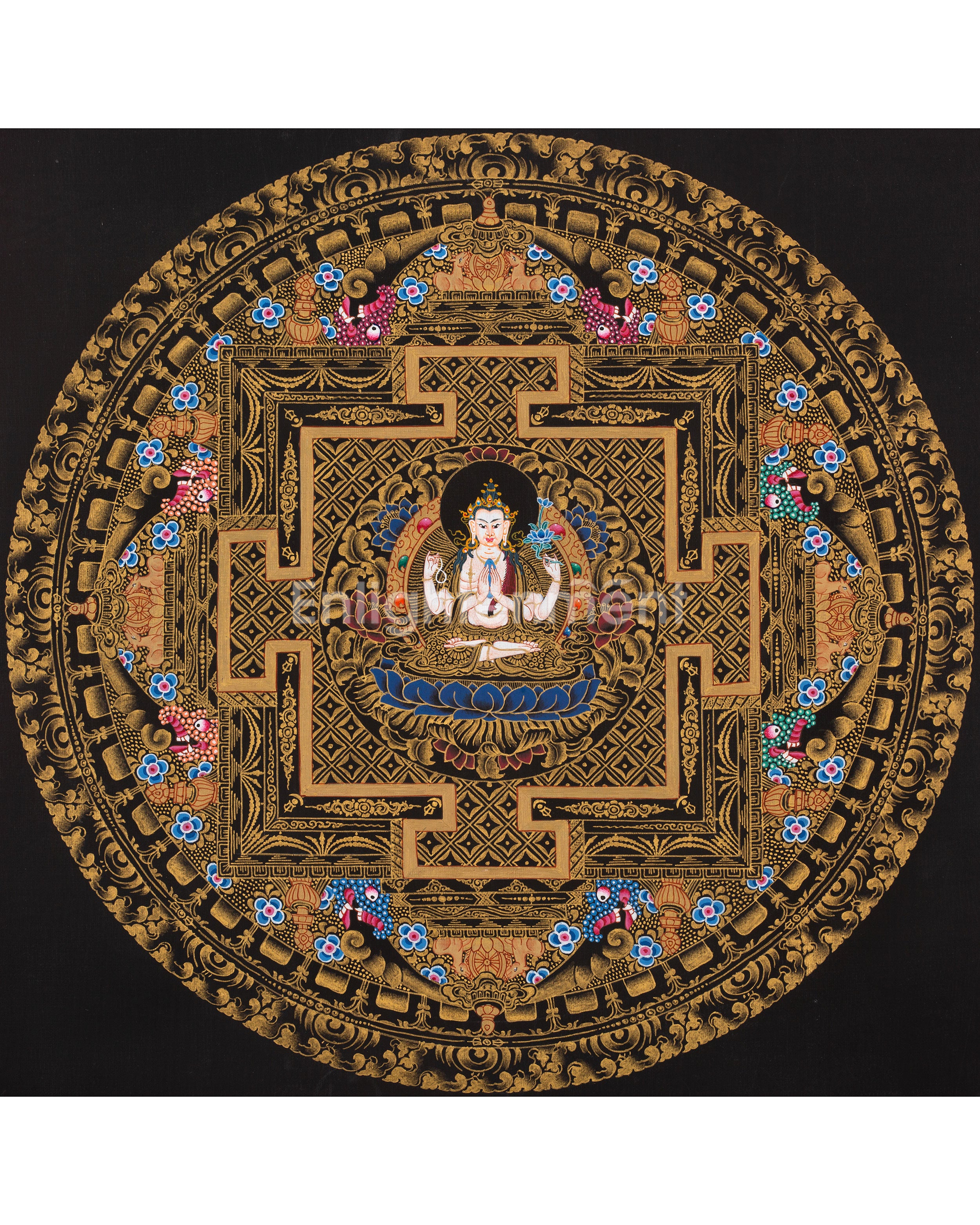 Sacred 9-Inches Chenrezig Mandala | Tibetan Mandala Depicting the Bodhisattva of Mercy