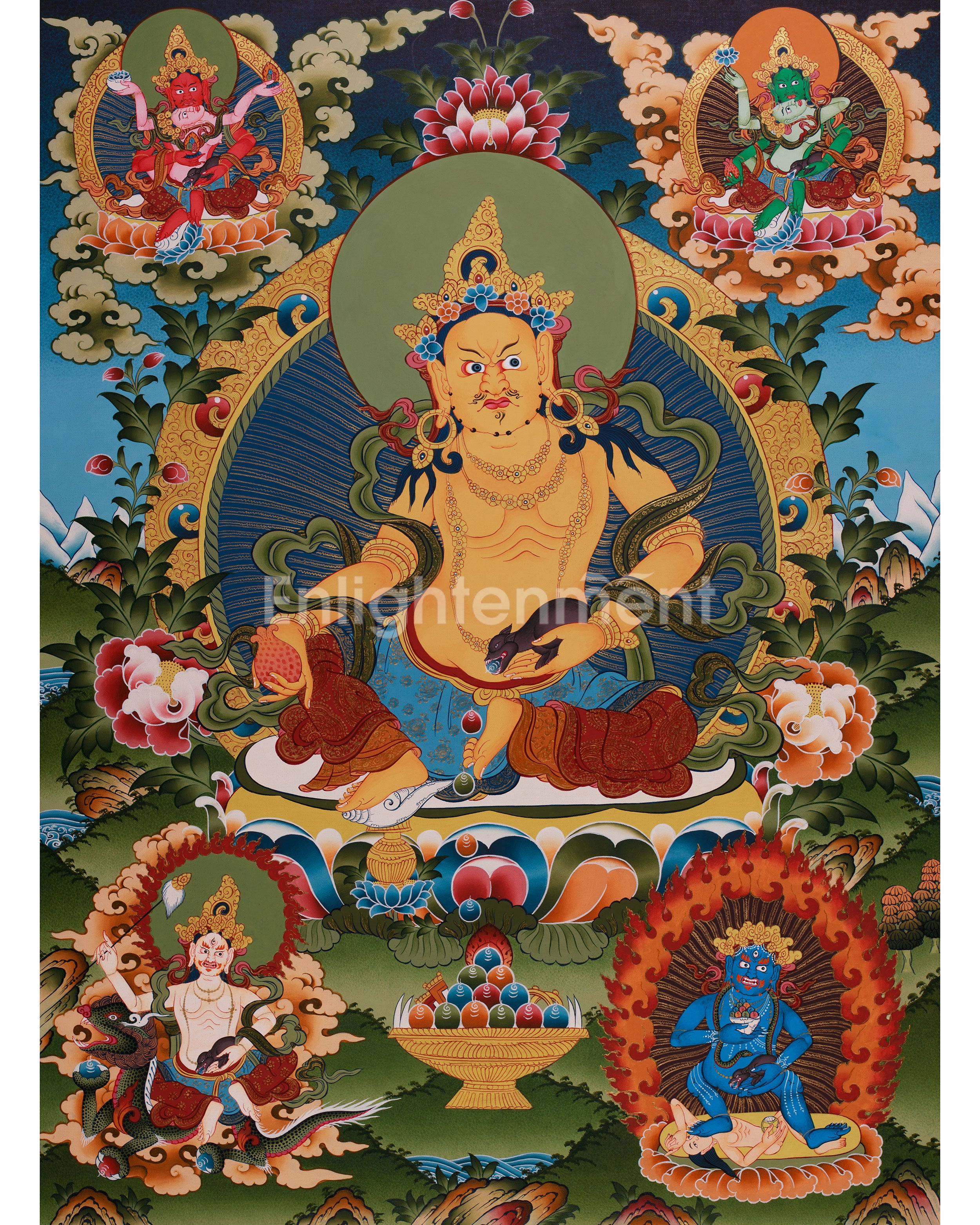 Pancha Dzambhala Thangka | Tibetan Deities of Wealth, Fortune, and Prosperity