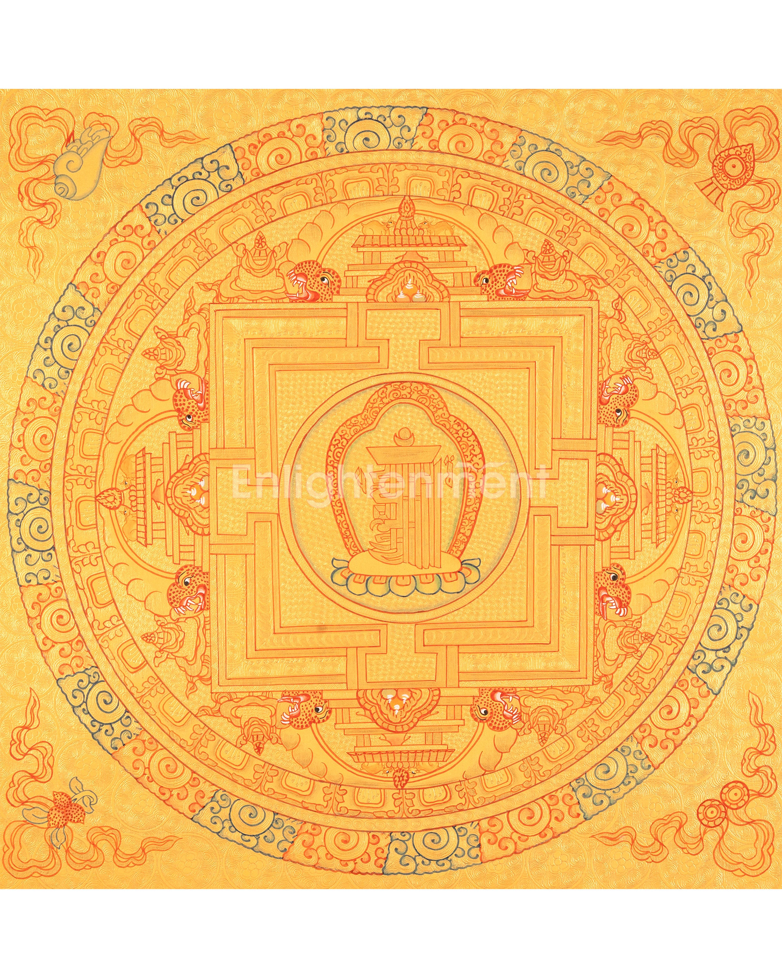 Hand Painted Full Gold Auspicious Mandala Tibetan Thangka | Religious Gift