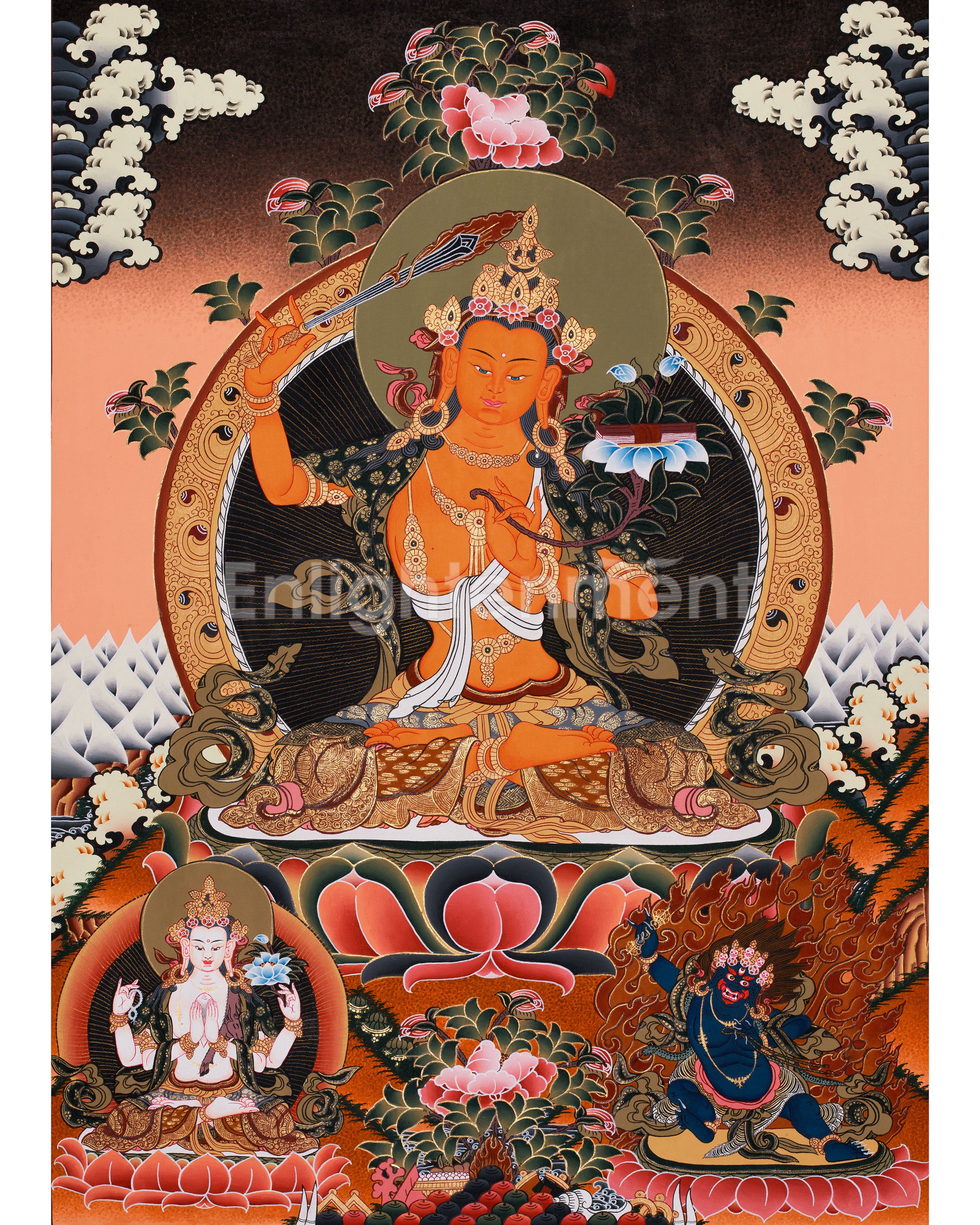 Manjushri with Flaming Sword Thangka | Bodhisattva of Wisdom