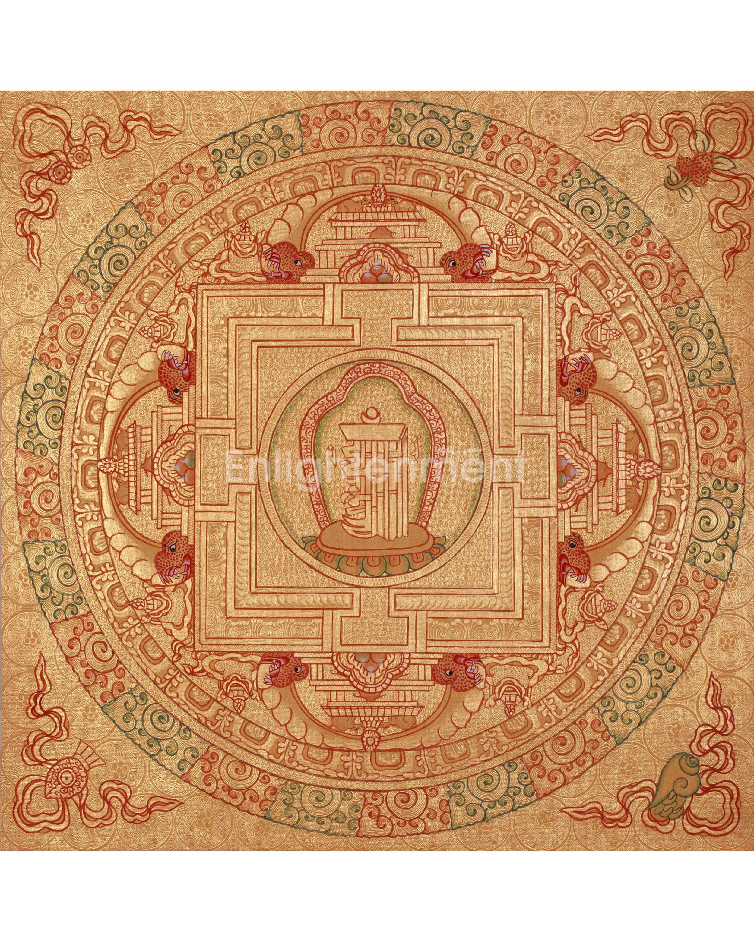 Hand Painted Full Gold Auspicious Mandala Tibetan Thangka | Religious Gift