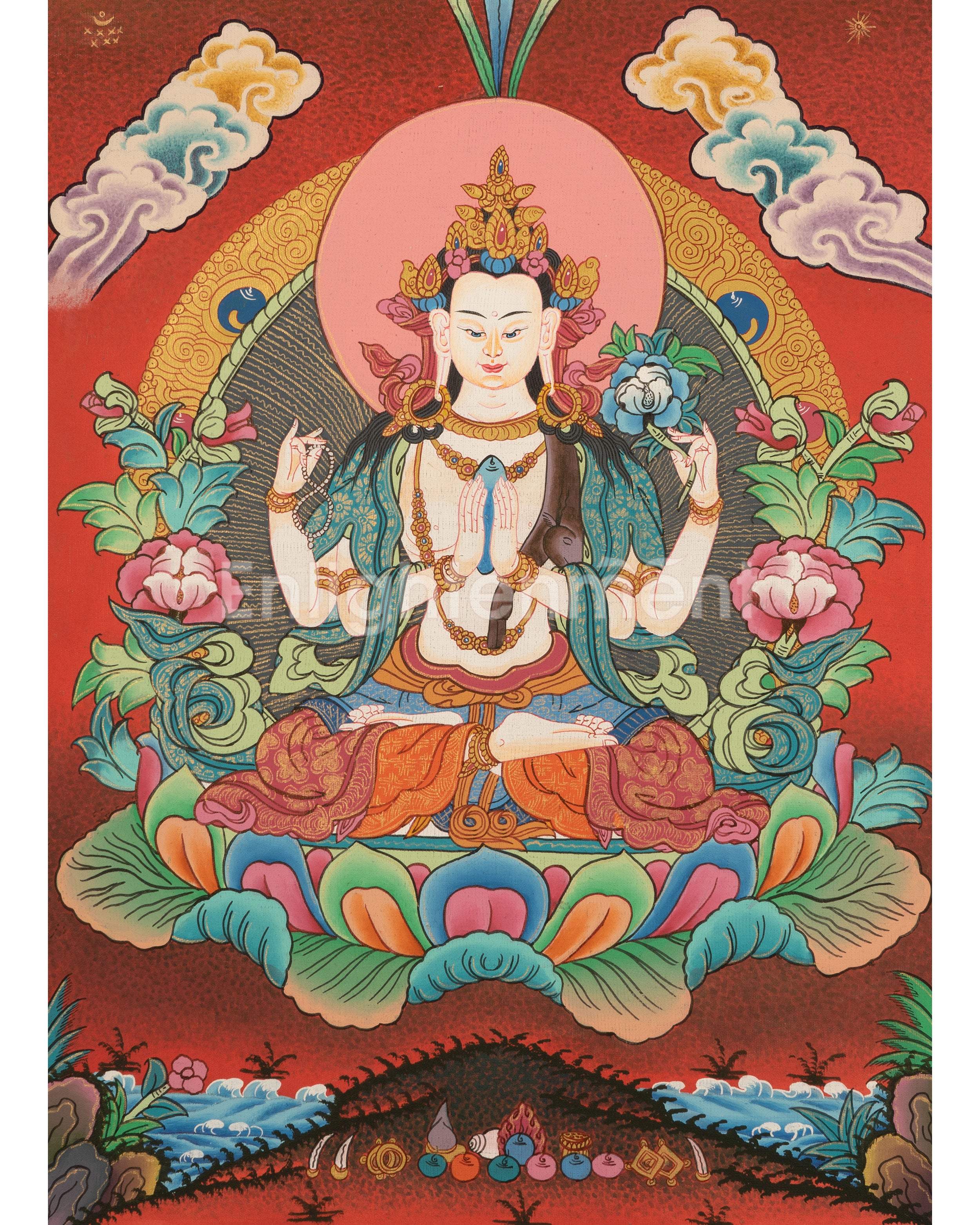 Sacred Hand-Painted Bodhisattva Chenrezig | Buddha of Compassion