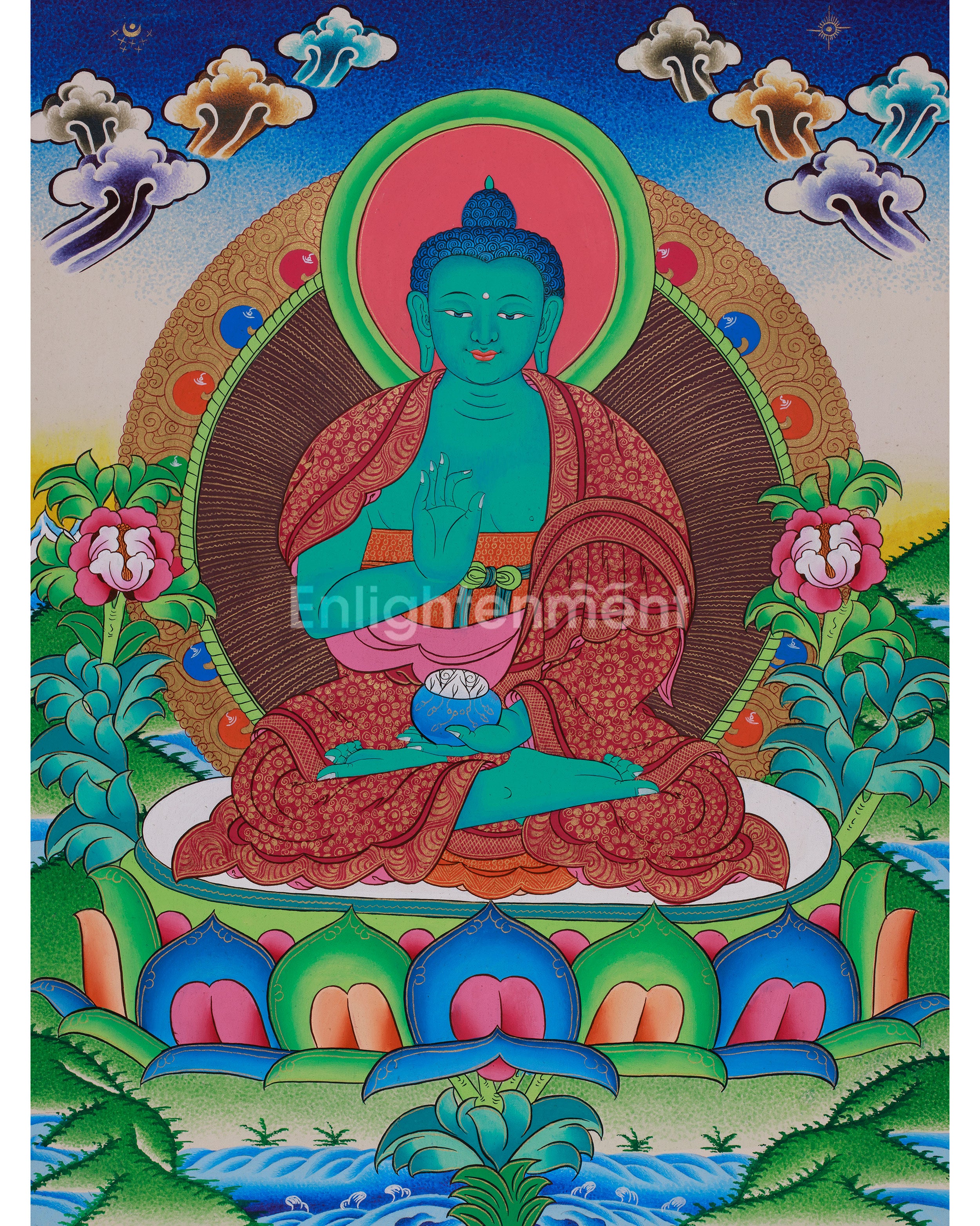 Original Hand-Painted Amogsiddhi Thangka | Tibetan Buddhist Thangka |