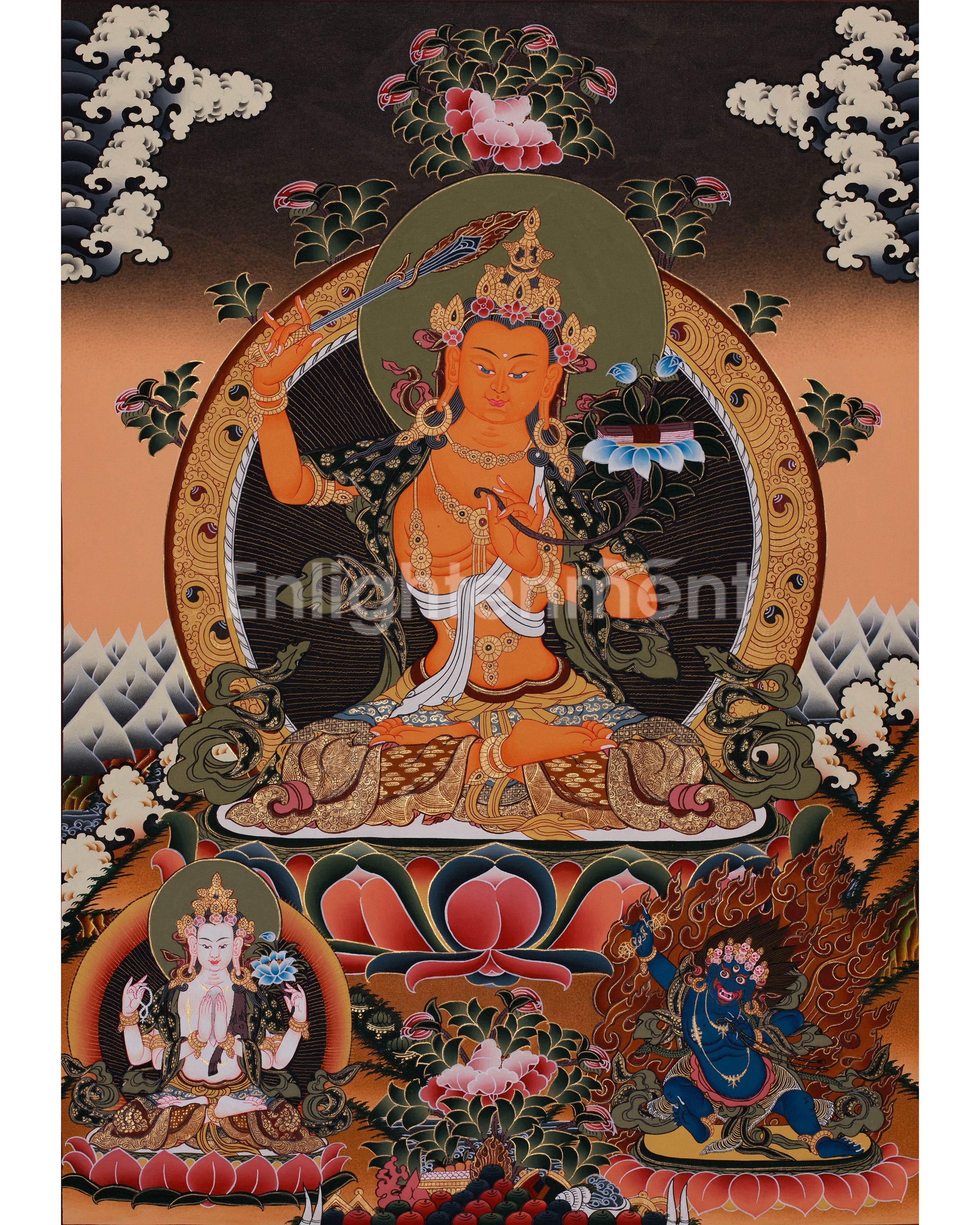 Manjushri with Flaming Sword Thangka | Bodhisattva of Wisdom