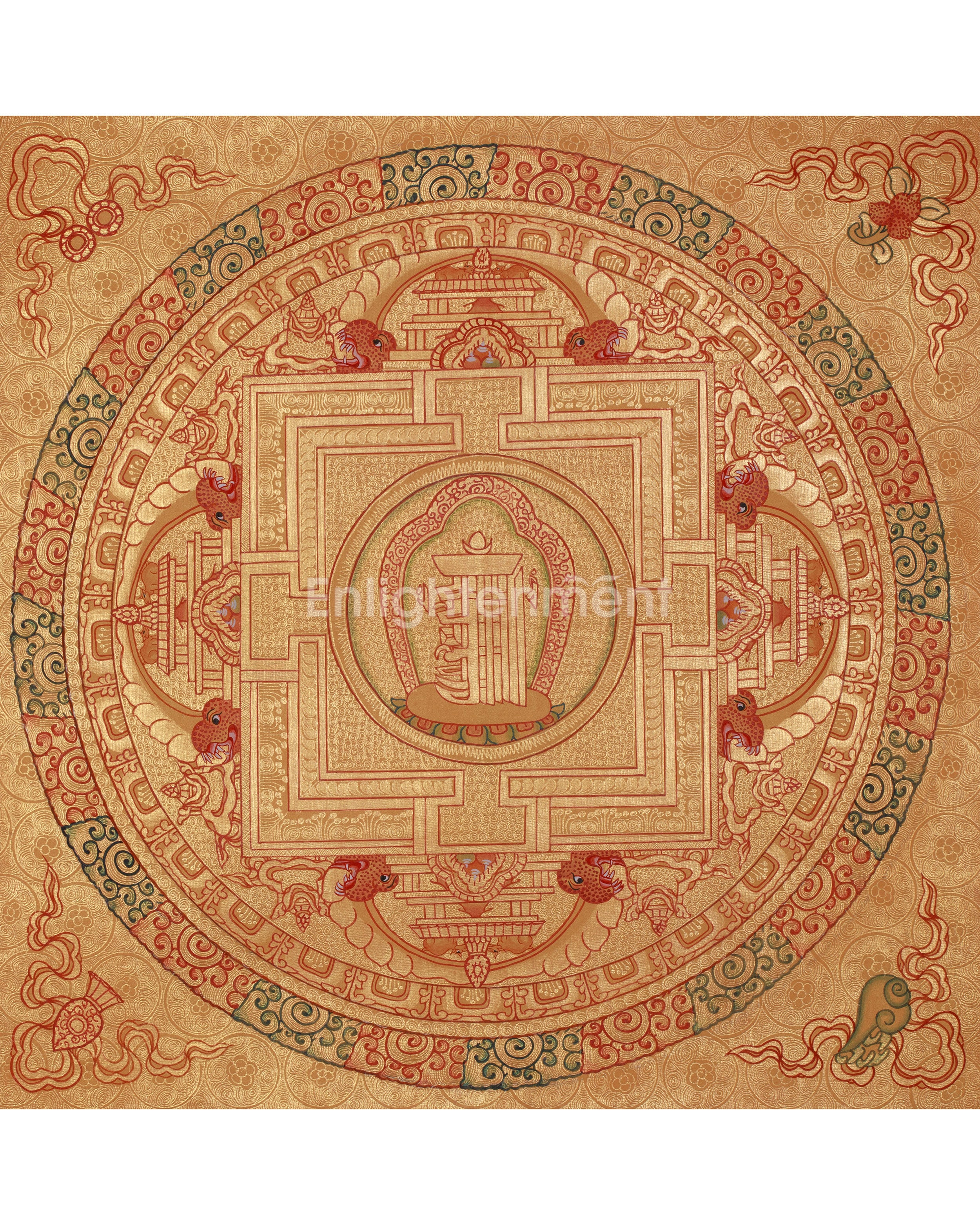 Hand Painted Full Gold Auspicious Mandala Tibetan Thangka | Religious Gift