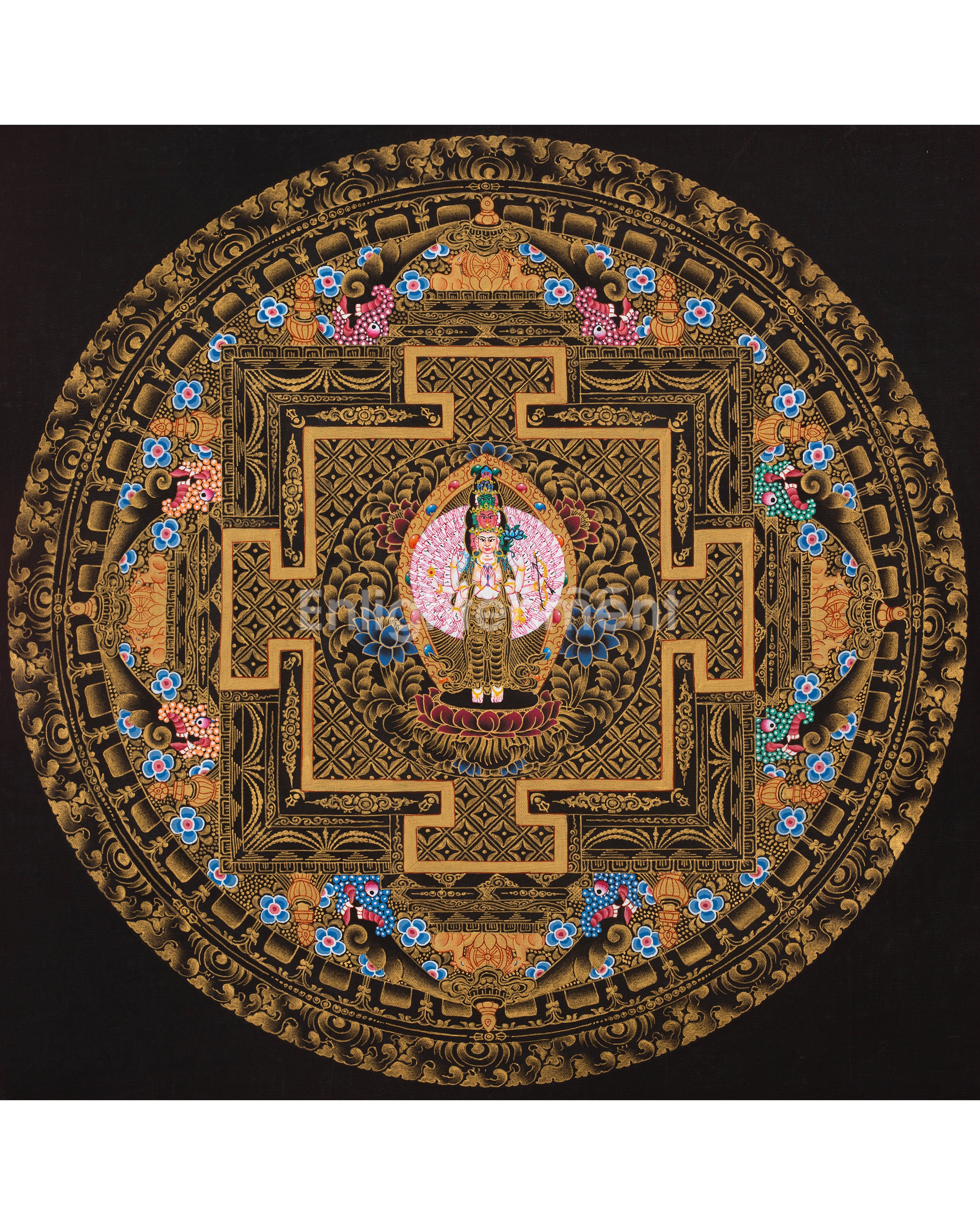Sacred 9-Inches Chenrezig Mandala | Tibetan Mandala Depicting the Bodhisattva of Mercy