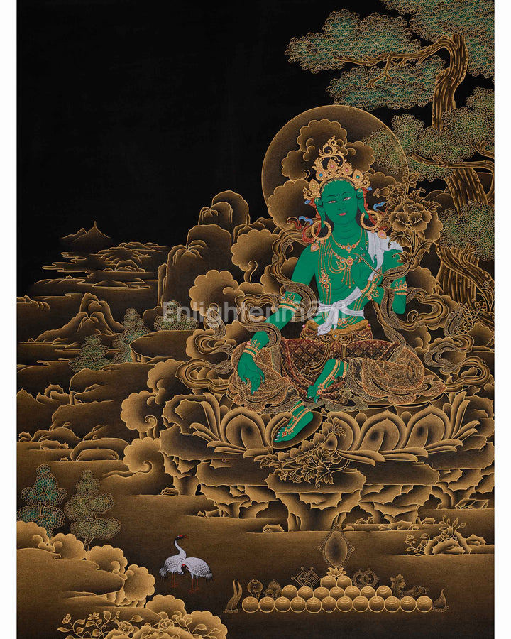 24K Gold Thangka Of Green Tara