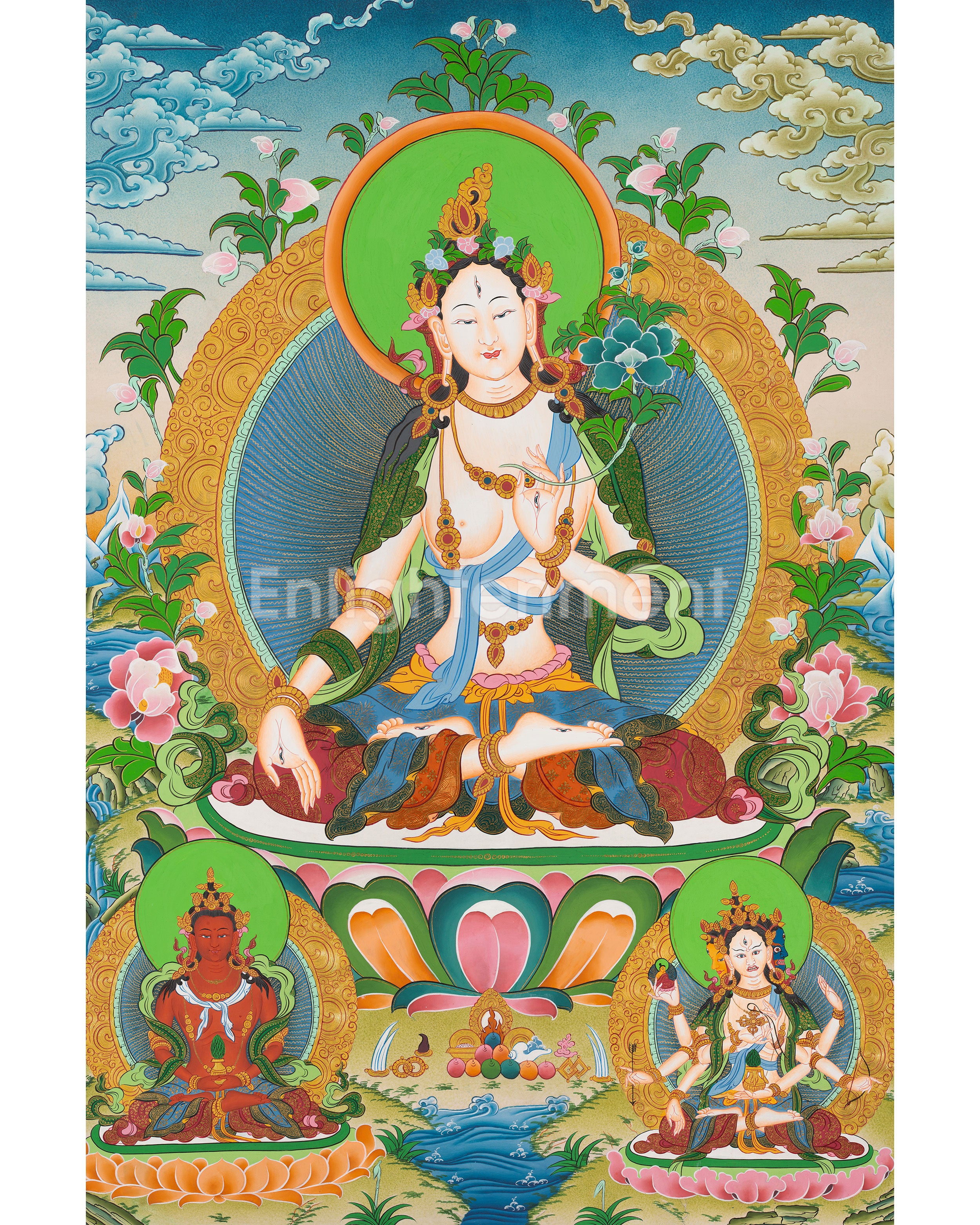 Hand-Painted White Tara (Sita Tara) Thangka | Female Buddhist Deity of Longevity