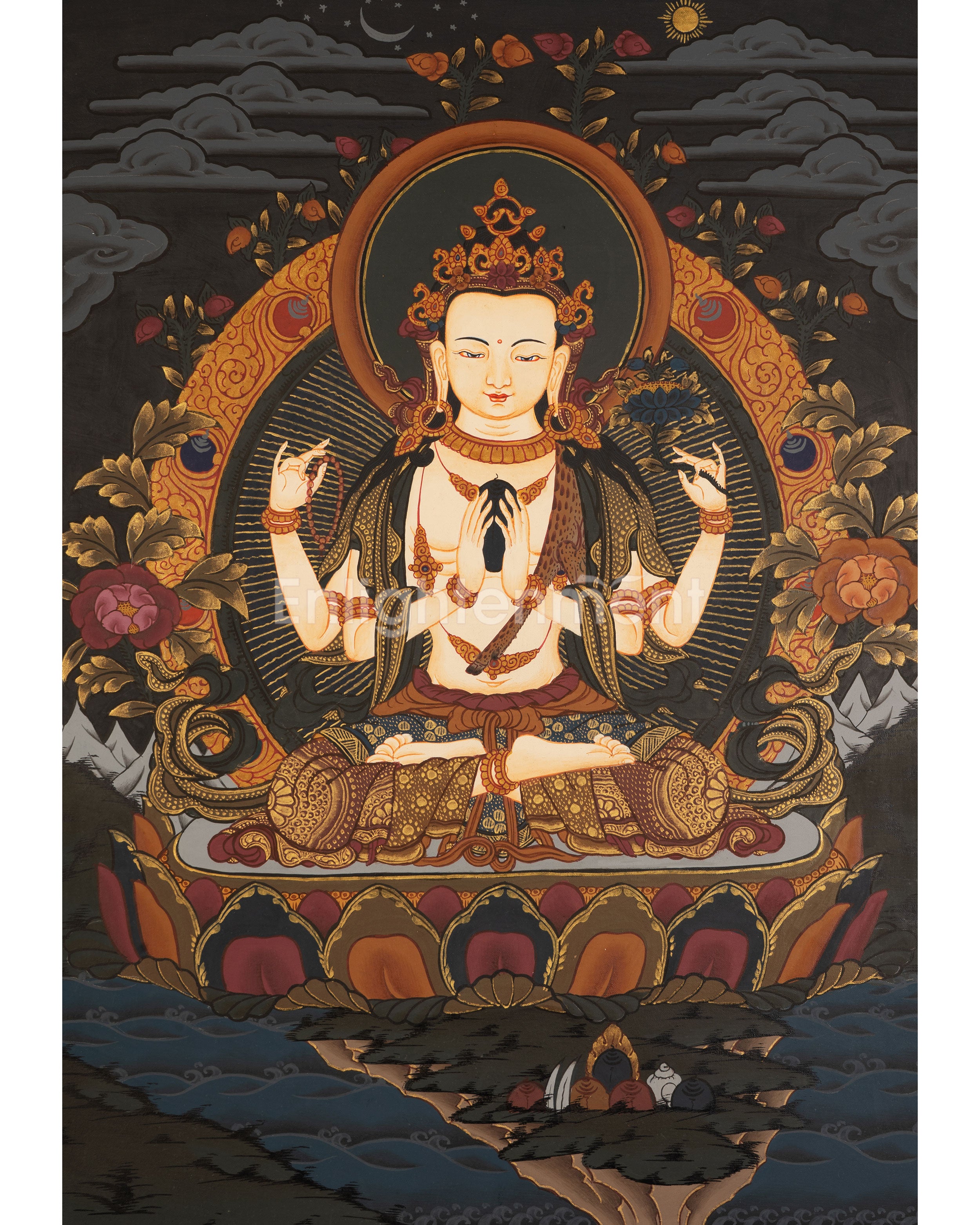 Chenrezig Thangka Painting | Religious Tibetan Wall Art
