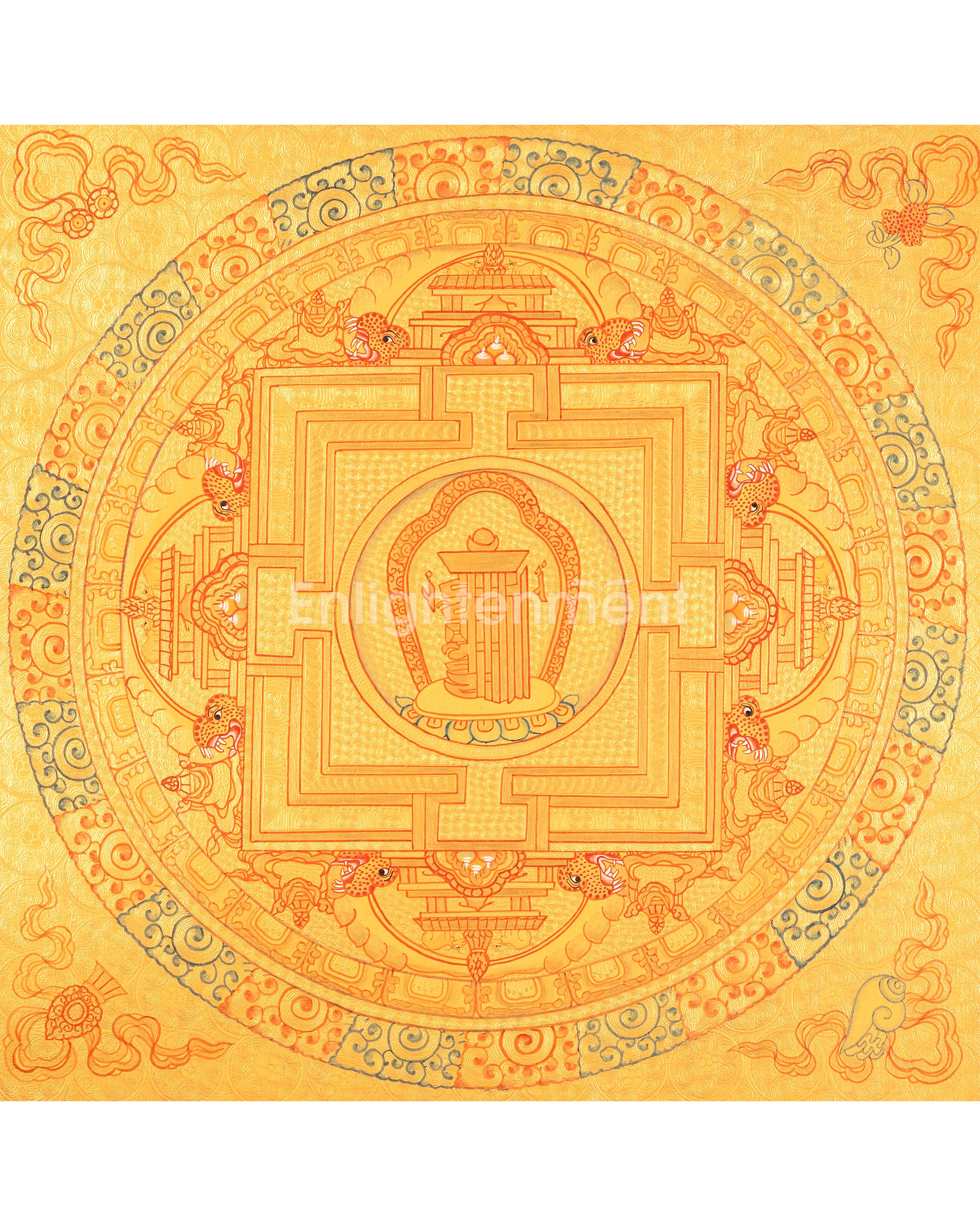Hand Painted Full Gold Auspicious Mandala Tibetan Thangka | Religious Gift